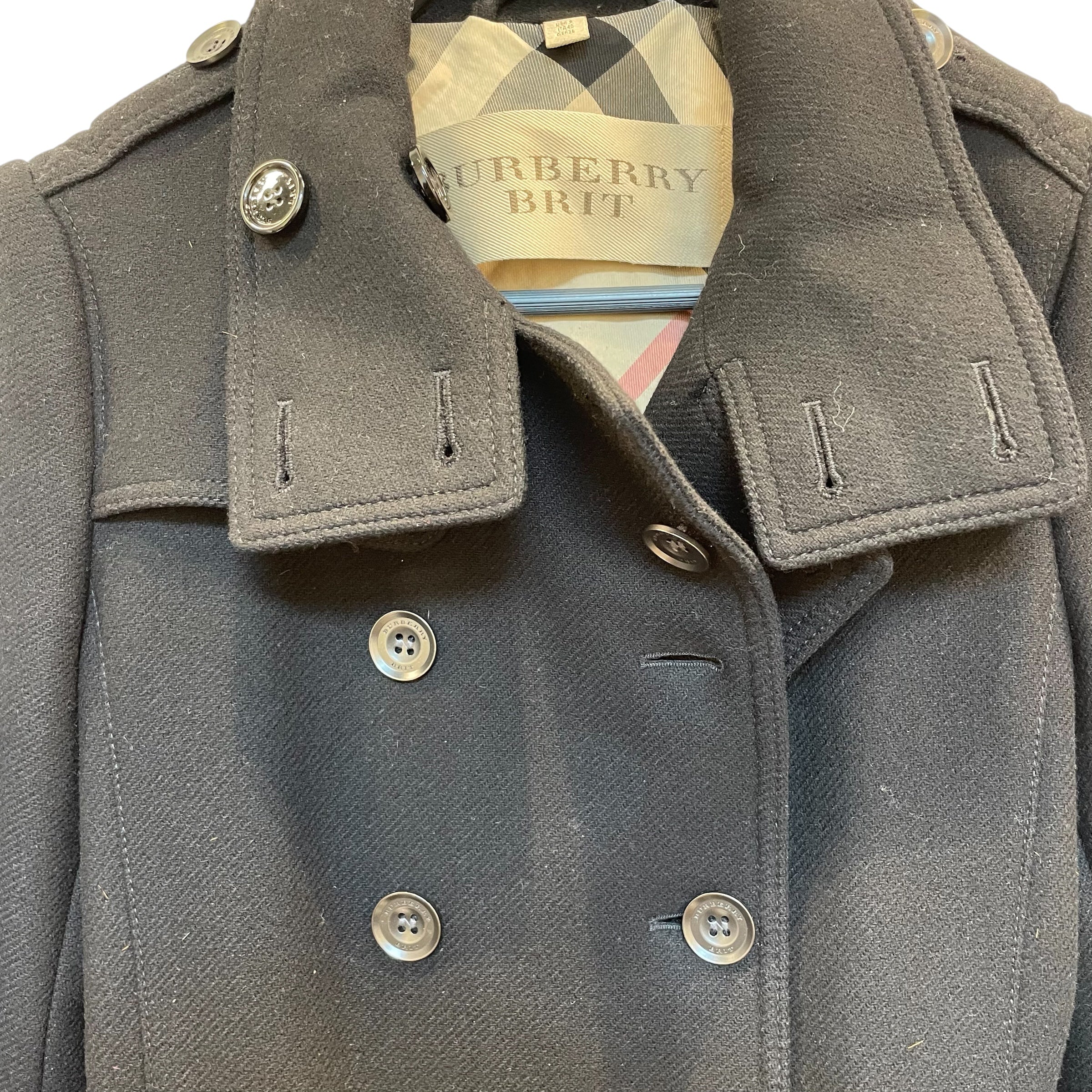 BURBERRY BRIT/Peacoat/6/Wool/BLK/DOUBLE BUTTONS/ WAIST TIE view 3