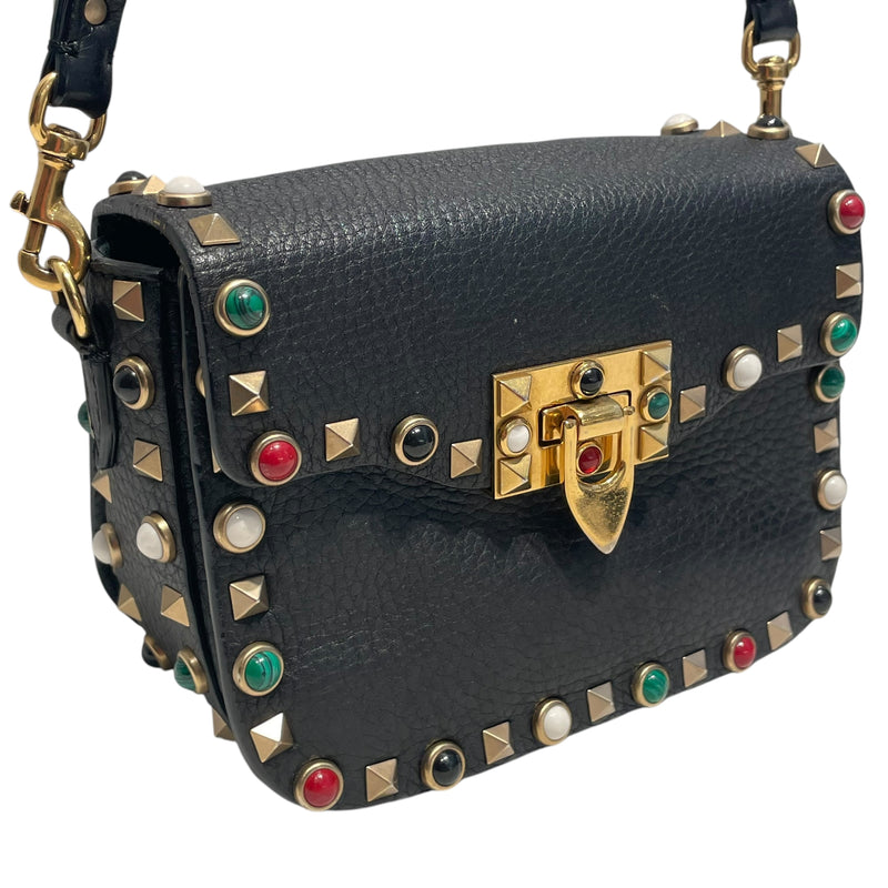 VALENTINO GARAVANI/Cross Body Bag/Leather/BLK/Rolling Rockstud