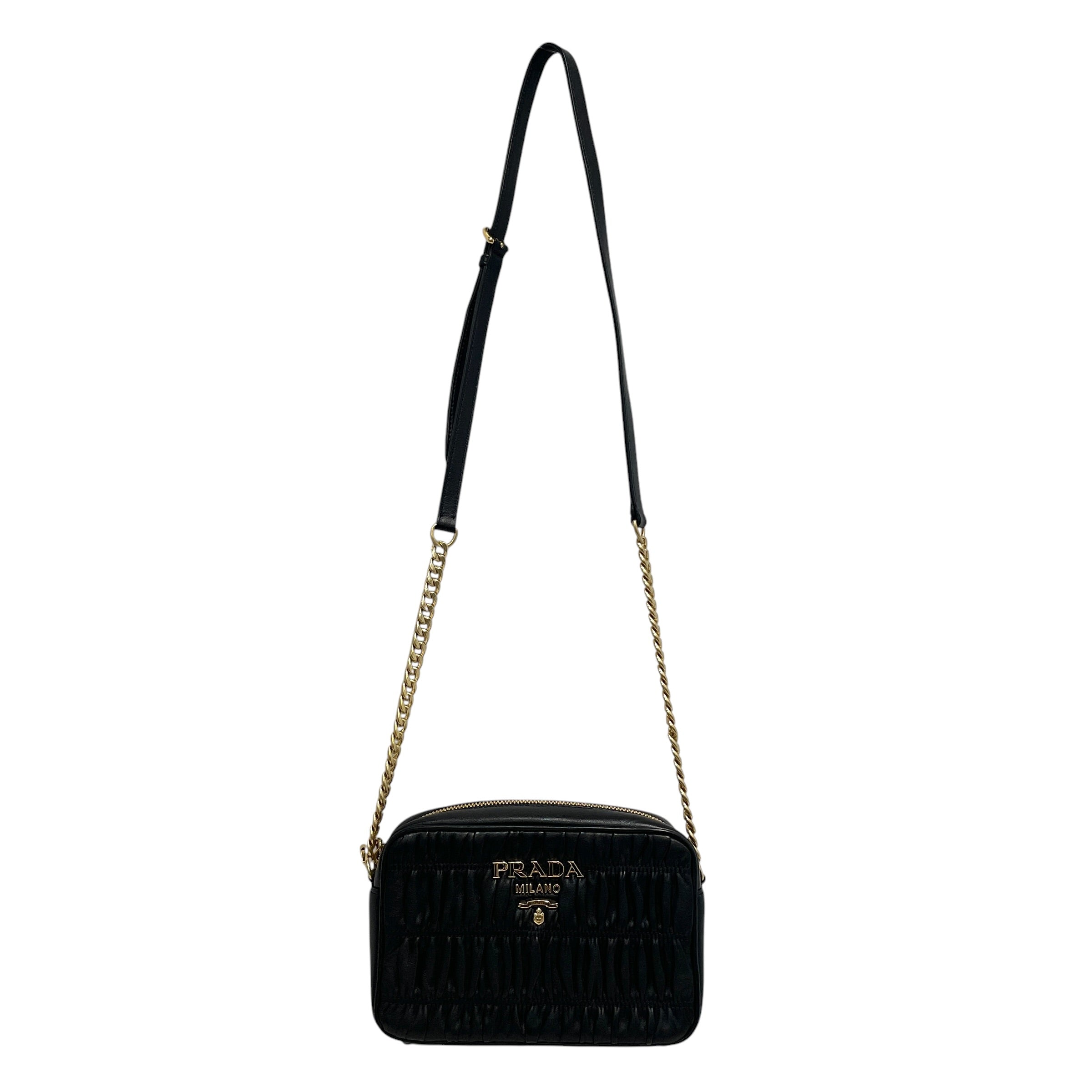 PRADA/Cross Body Bag/Leather/BLK/Nappa Gaufre Camera Bag view 1