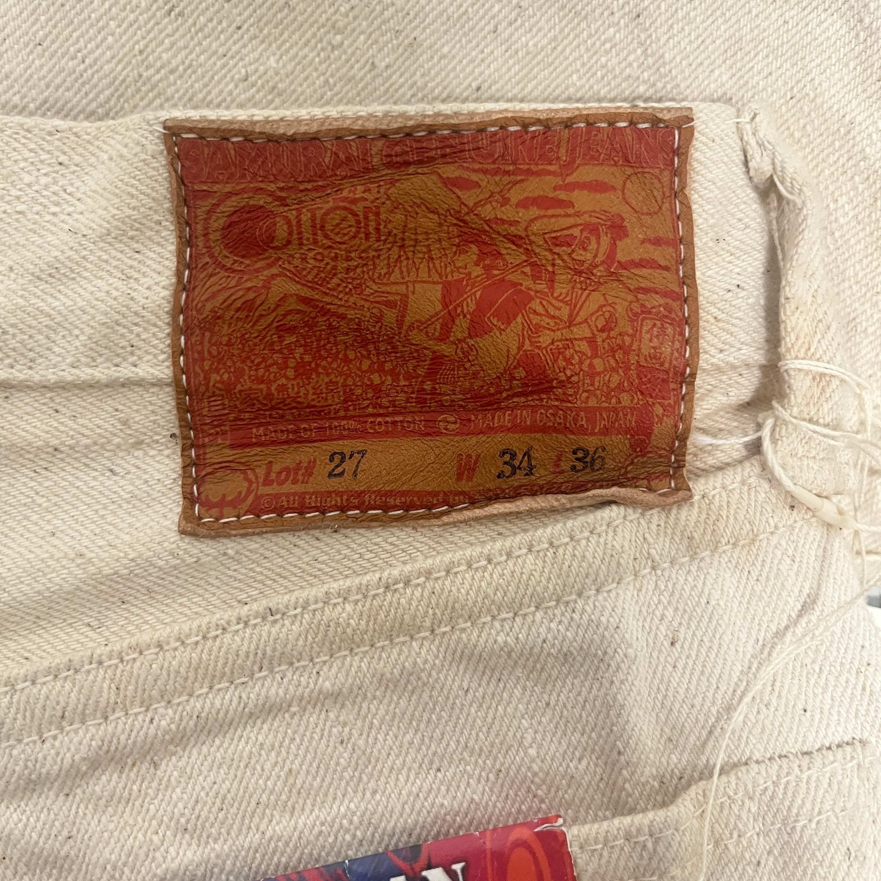 SAMURAI JEANS/Straight Pants/34/Cotton/CRM/Button Fly/18OZ ECRU SELVEDGE DENIM view 3