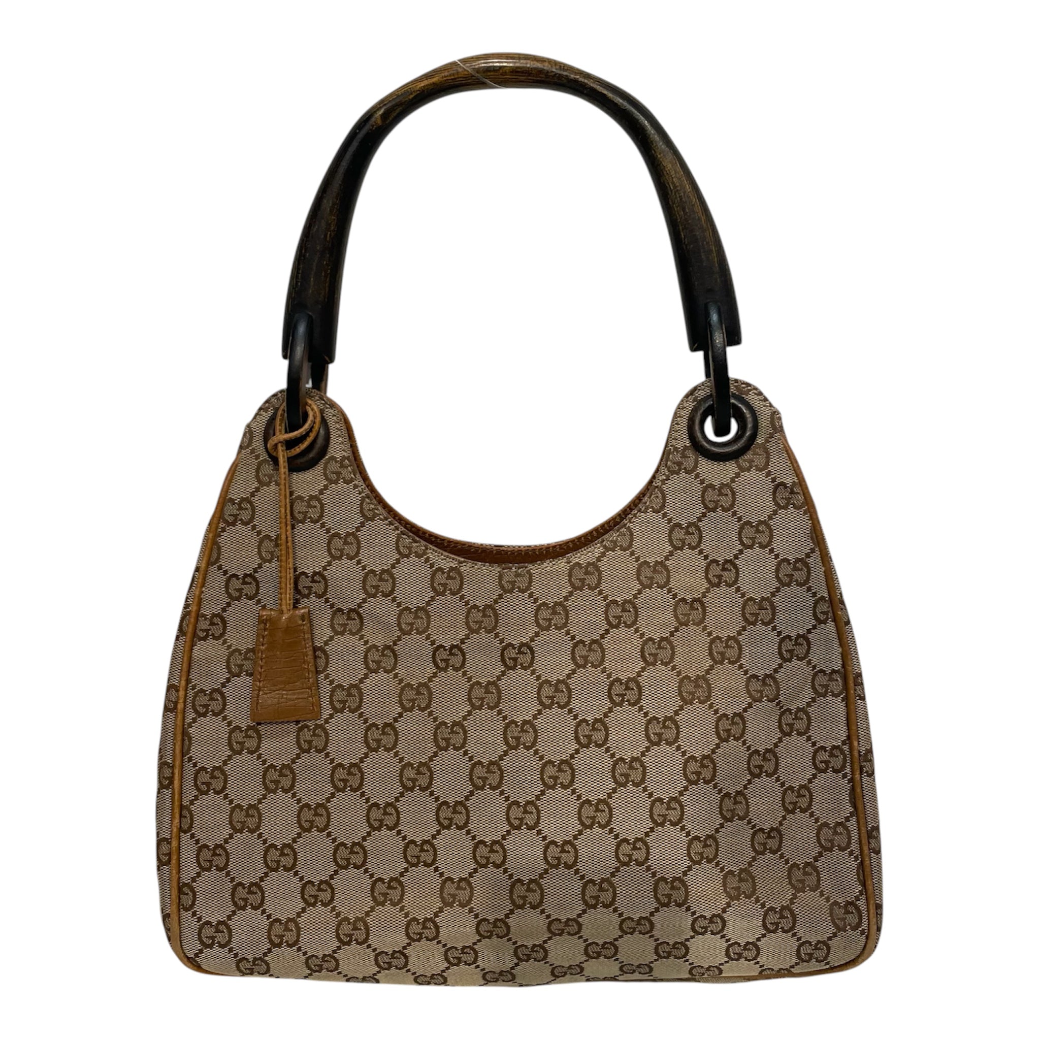 GUCCI/Hand Bag/Monogram/Cotton/BEG/GG wood handle hobo view 1
