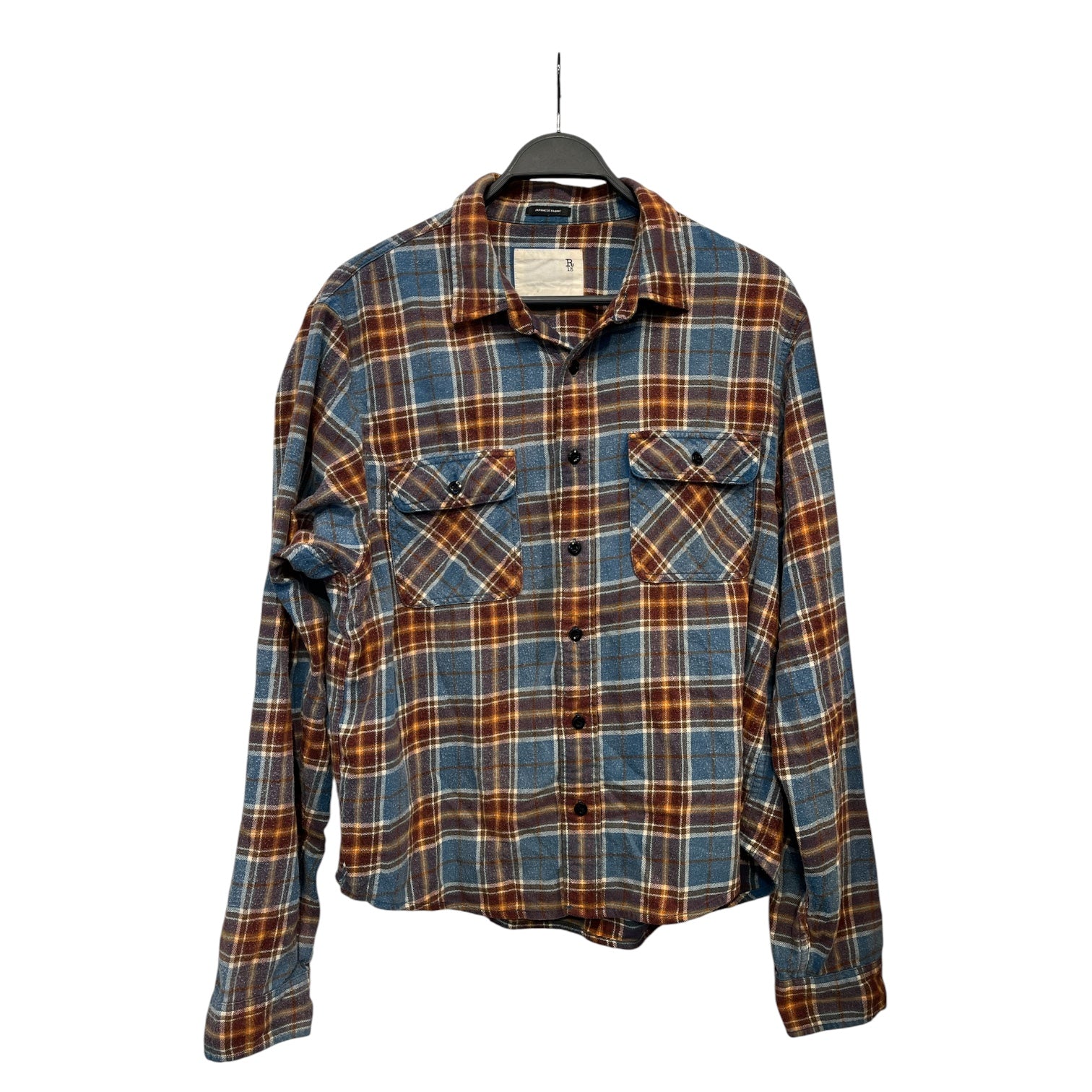 R13/Flannel Shirt/M/Cotton/MLT/Plaid/blue/orange flannel view 1
