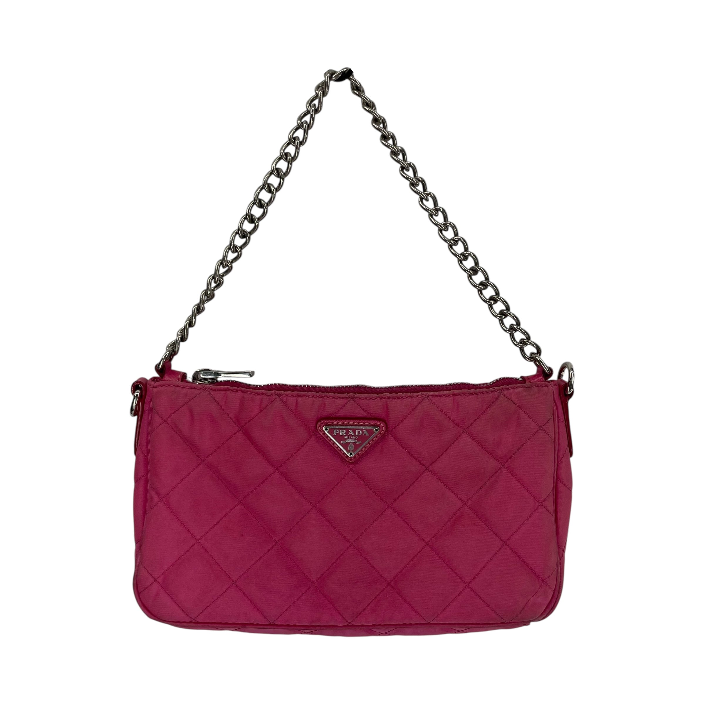 PRADA/Hand Bag/Nylon/PNK/quilted silver chain view 1