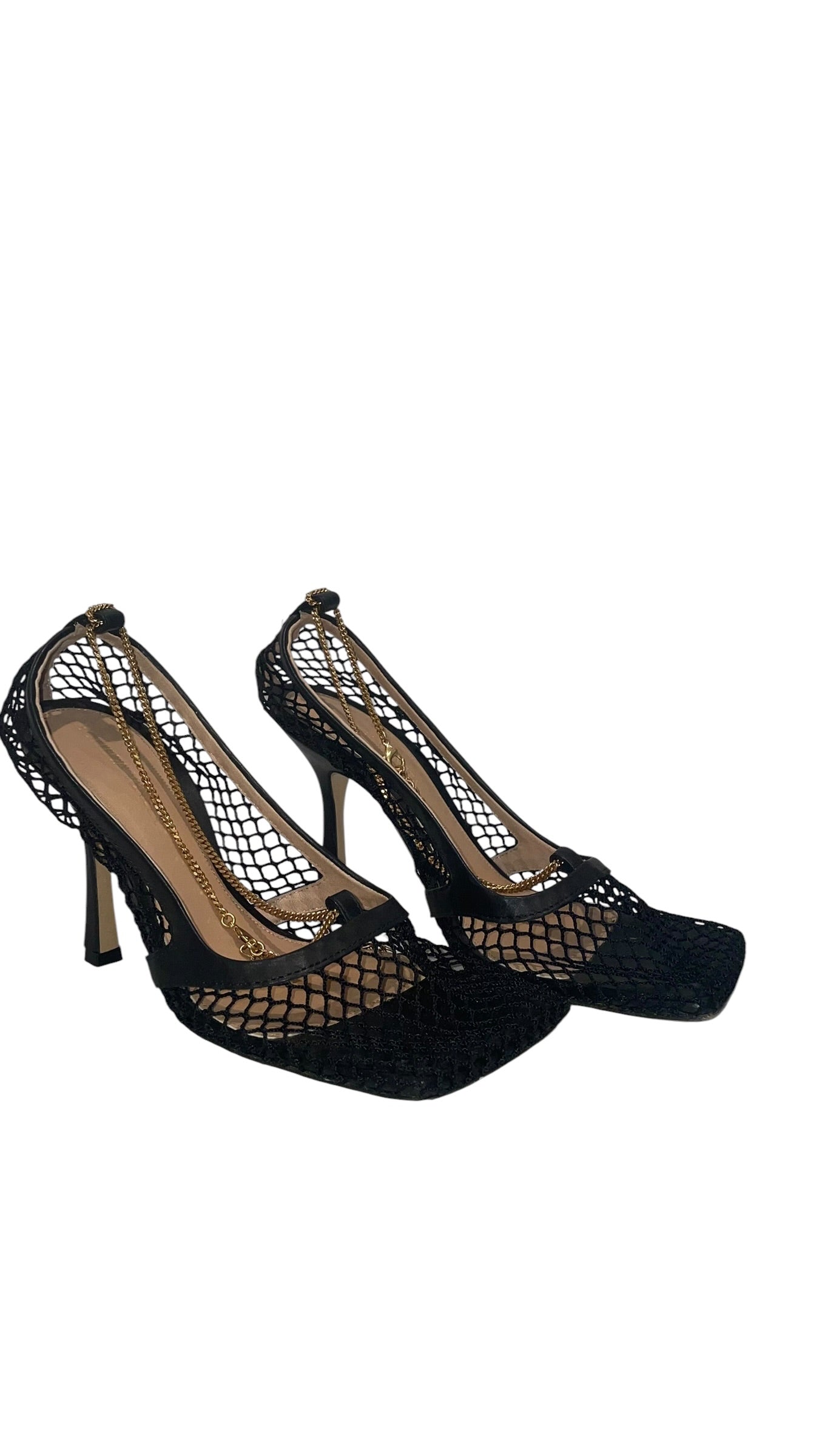 BOTTEGA VENETA/Heels/EU 36.5/Leather/BLK/mesh gold link view 1