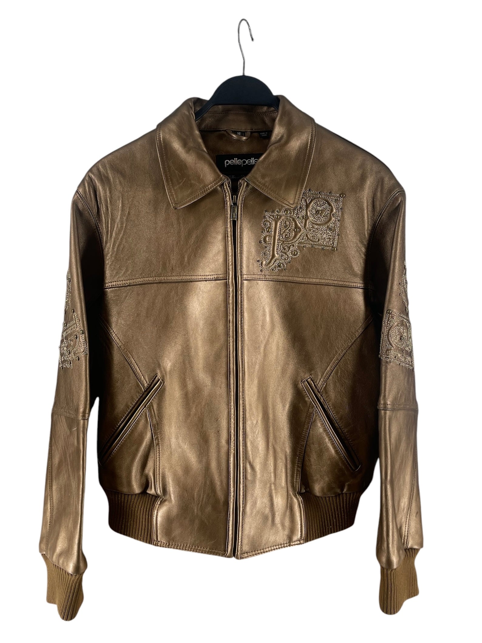 Pelle Pelle/Leather Jkt/L/Leather/GLD/S-1122 GLD EMBLSHD JKT view 1