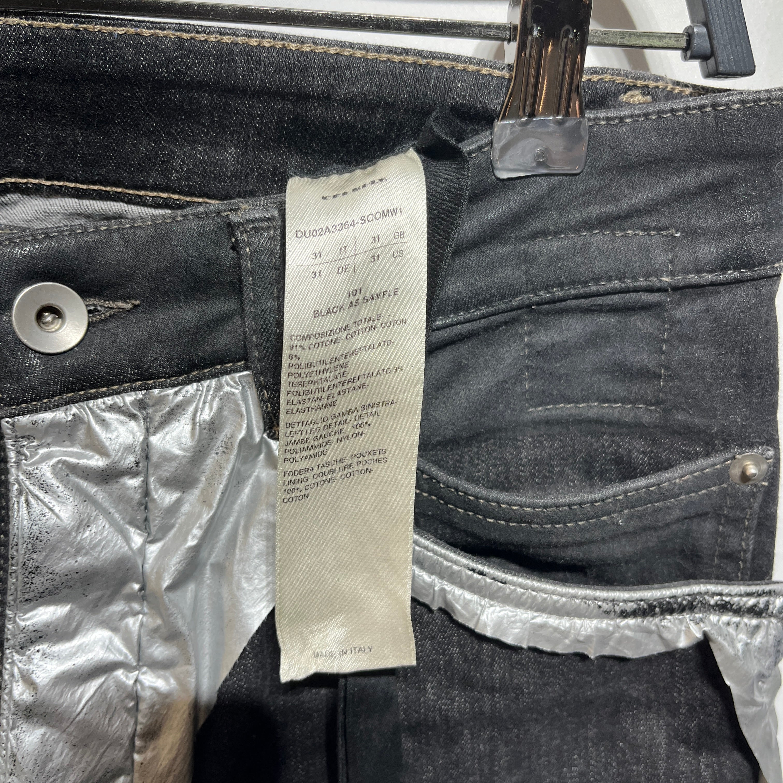 Rick Owens/Skinny Pants/31/Denim/BLK/Waxed/PaintGrphc view 3