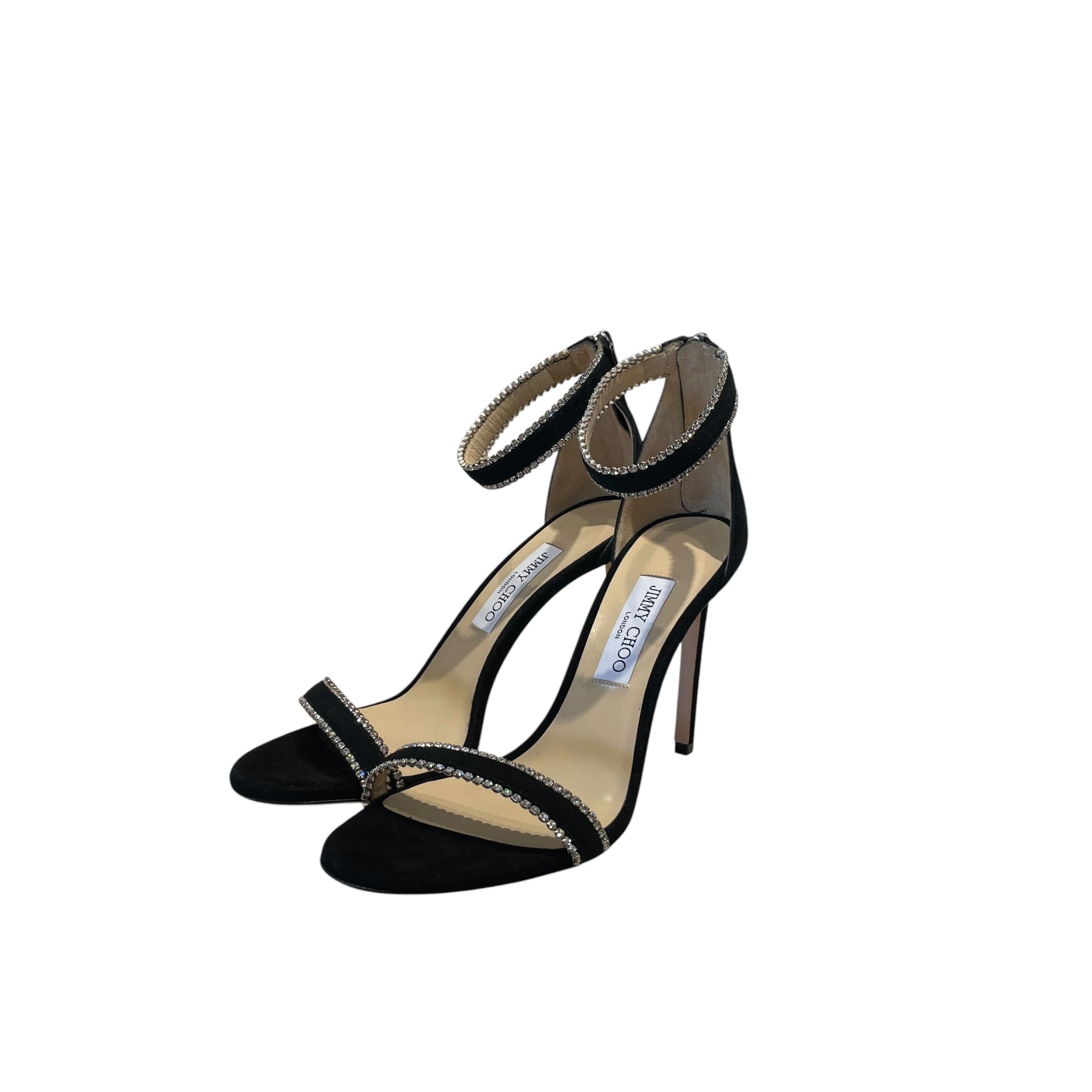 JIMMY CHOO/Heels/EU 40/Suede/BLK/crystal embellished anklestrap view 1