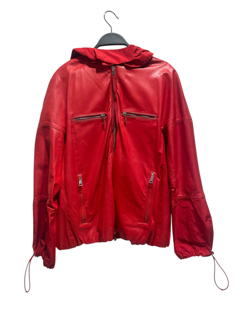MONCLER/Leather Jkt/2/Leather/RED/detachable hood