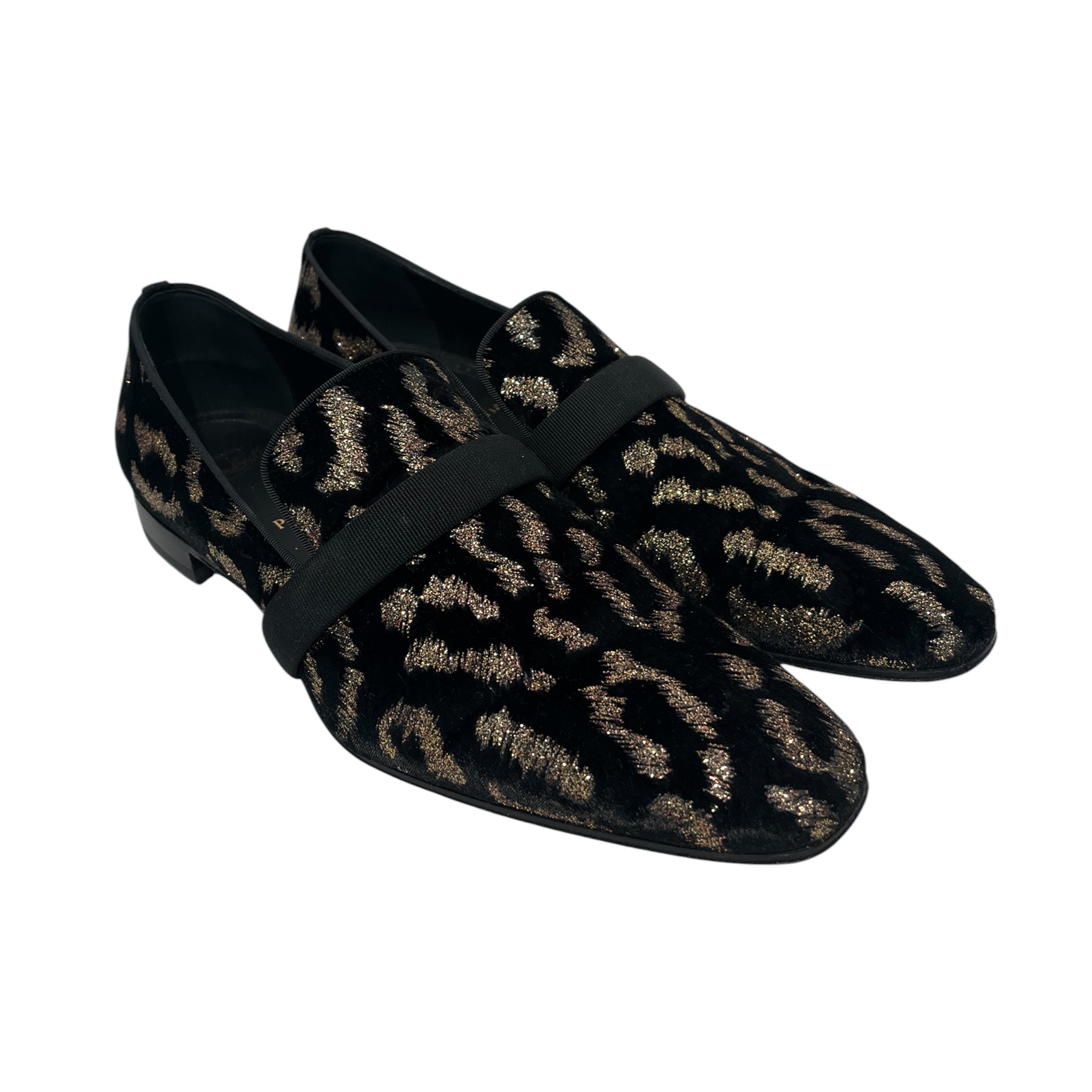 Christian Louboutin/Loafers/EU 44.5/Leopard/Velour/BLK/U-Tip/band/gold