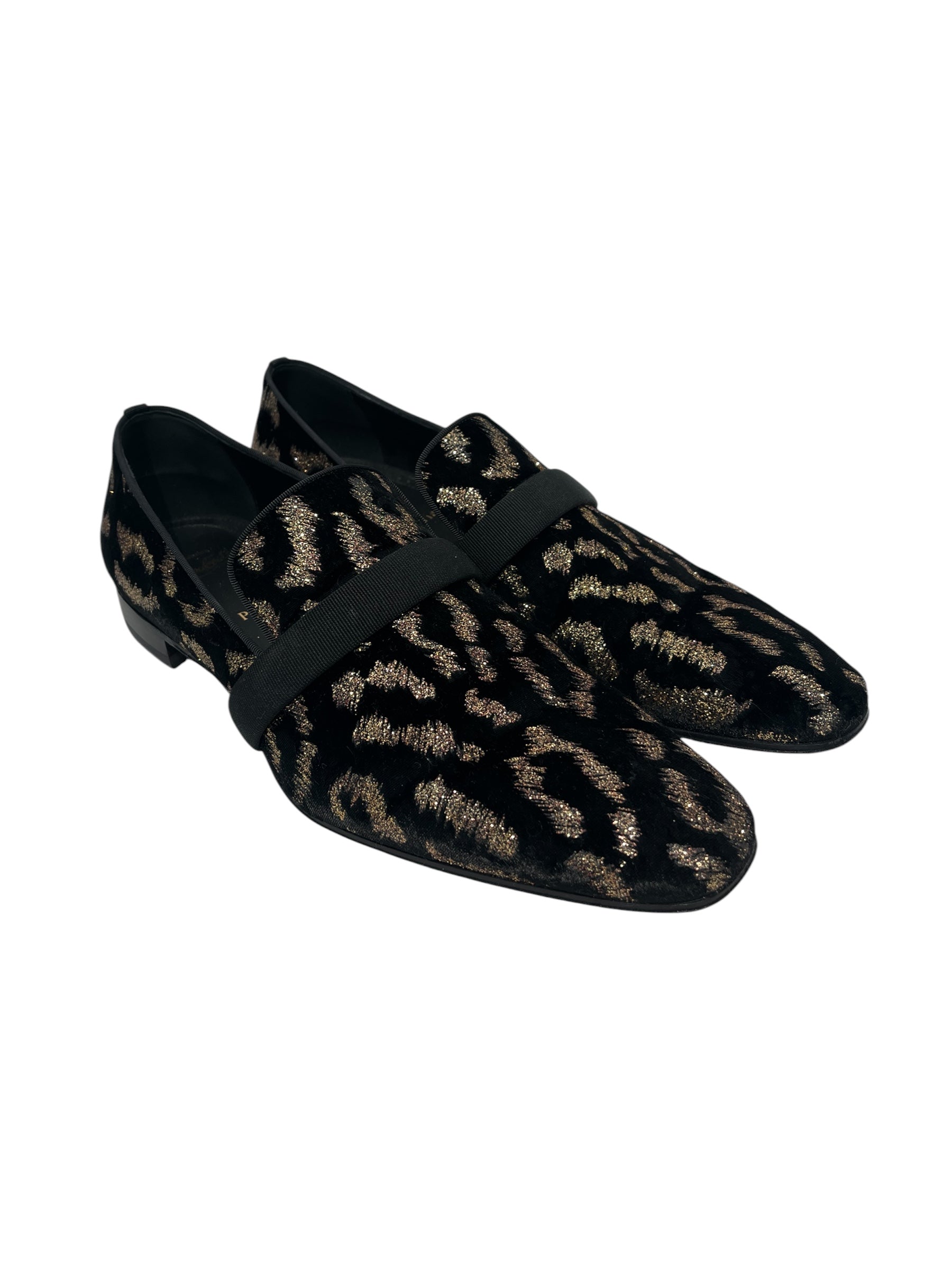 Christian Louboutin/Loafers/EU 44.5/Leopard/Velour/BLK/U-Tip/band/gold view 1