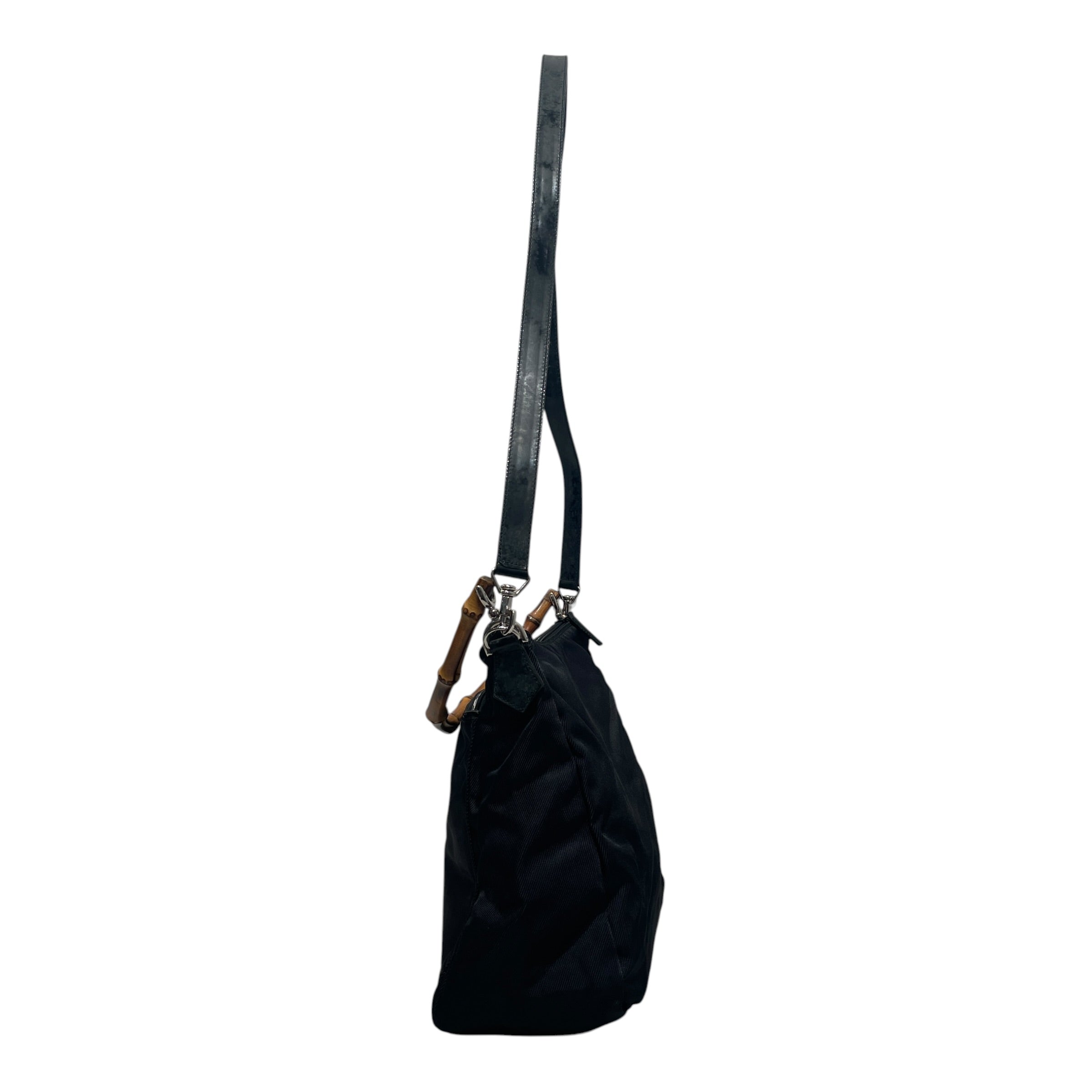 GUCCI/Hand Bag/Nylon/BLK/Vintage Bamboo Hobo Bag view 2