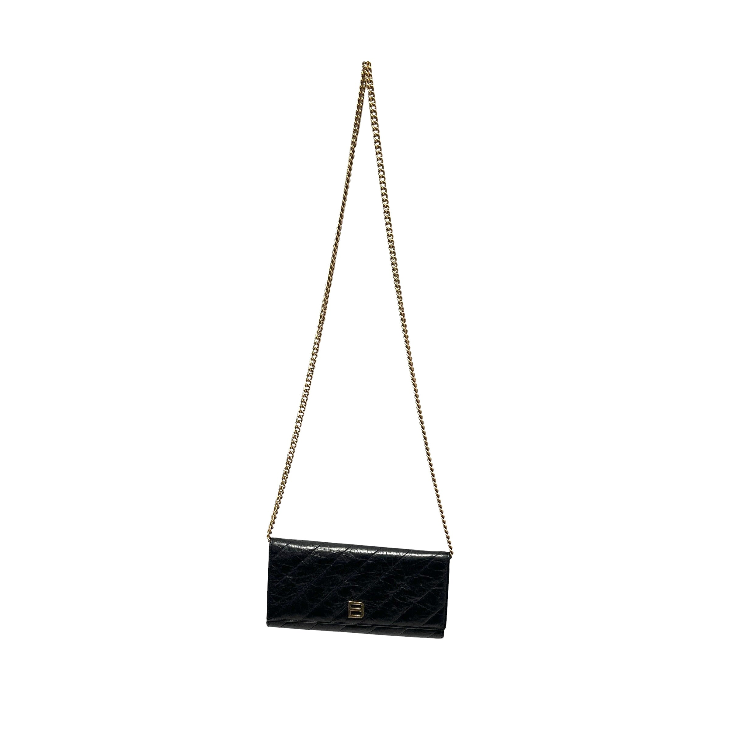 BALENCIAGA/Cross Body Bag/Leather/BLK/crush wallet on chain view 1