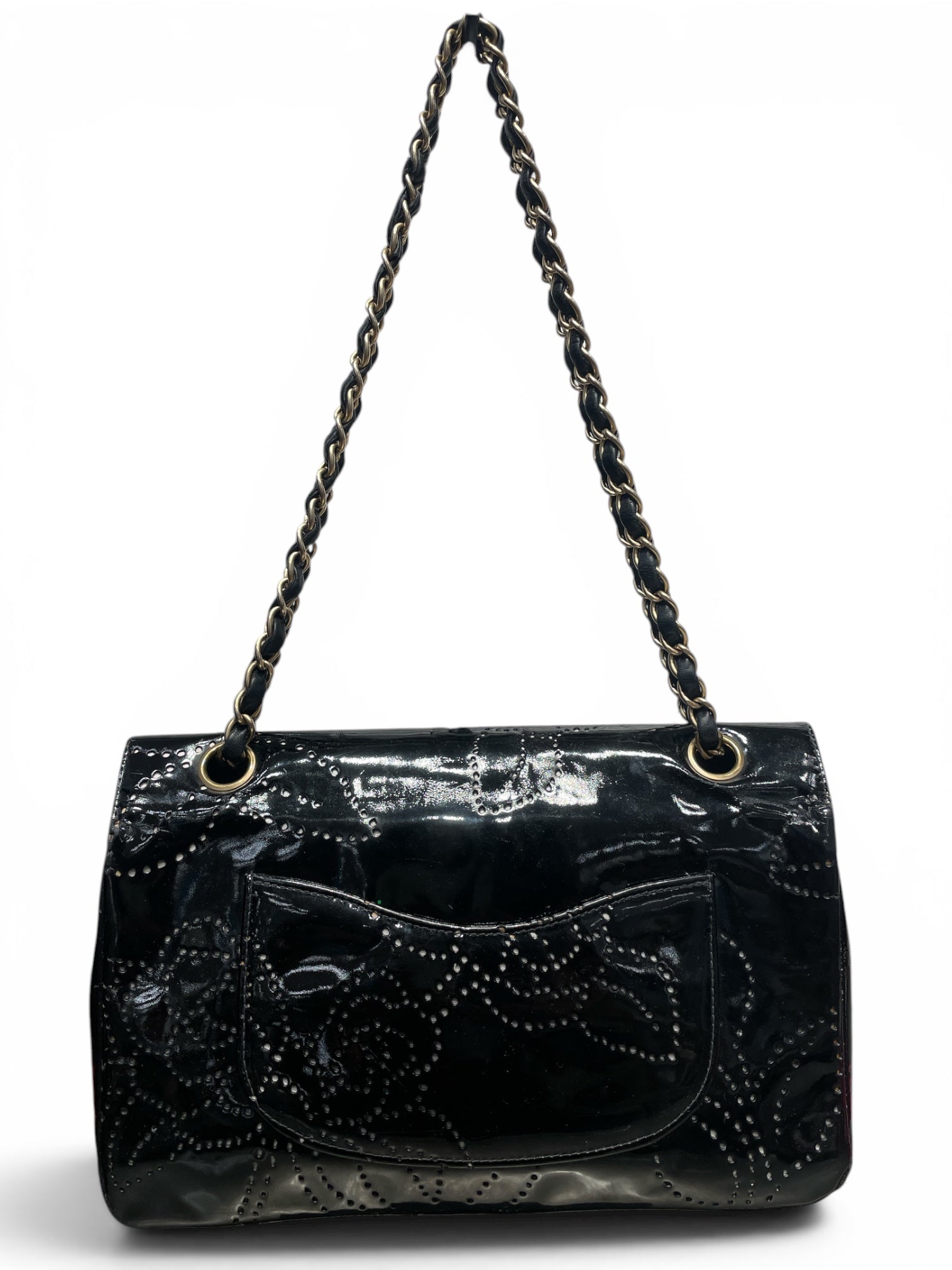 CHANEL/Hand Bag/Floral Pattern/Leather/BLK/Camellia Flap view 2