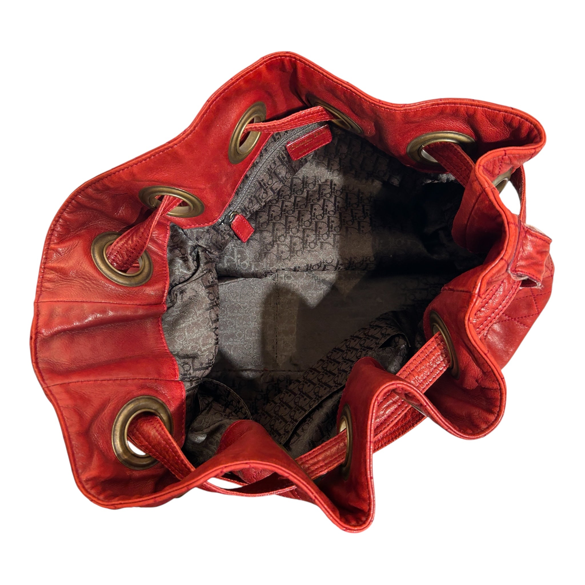 Christian Dior/Hand Bag/Leather/RED/VINTAGE CANNAGE BUCKET BAG view 4