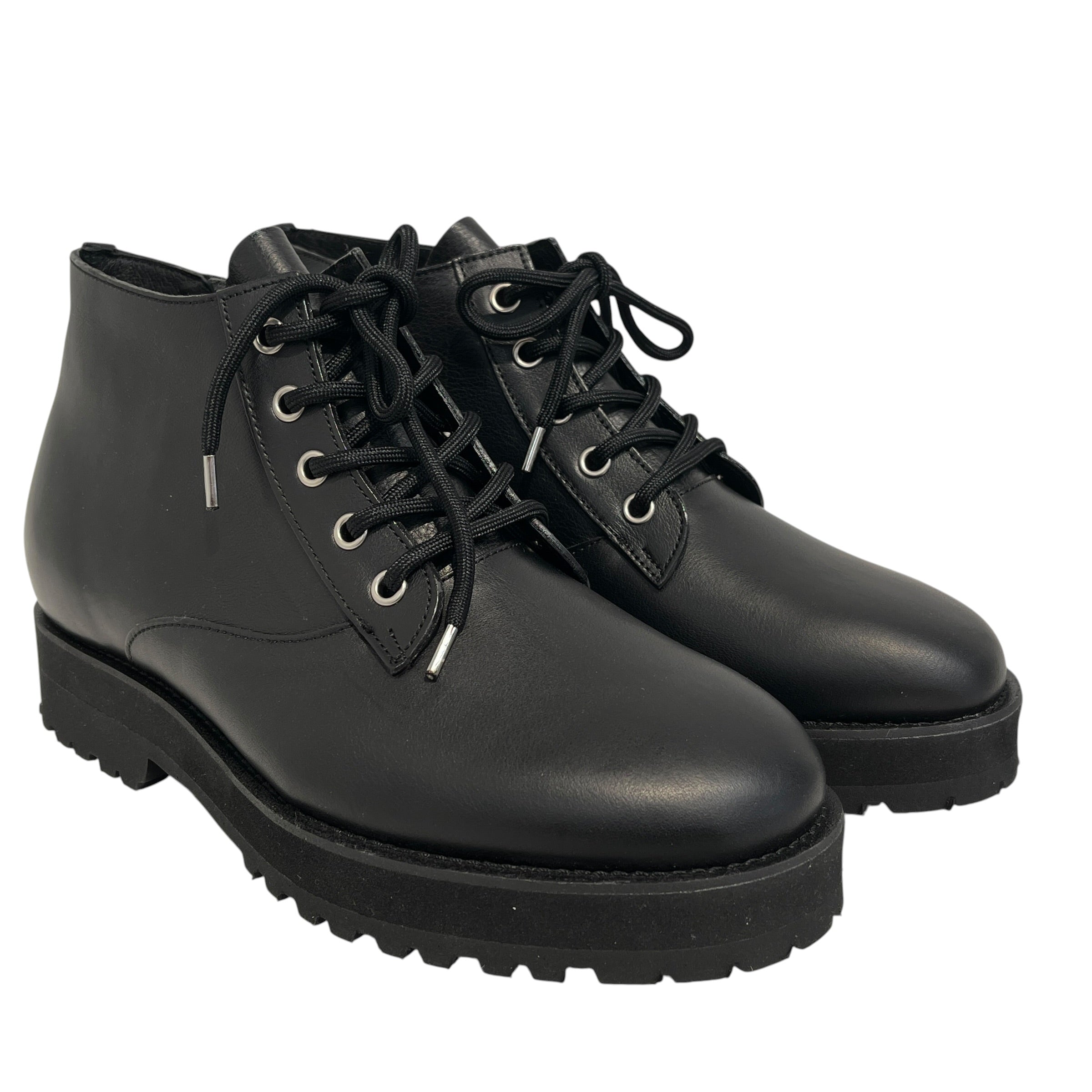 SIMPLY COMPLICATED/Boots/US 11/Leather/BLK/SIDE ZIPPER SILVER TIE UP view 1