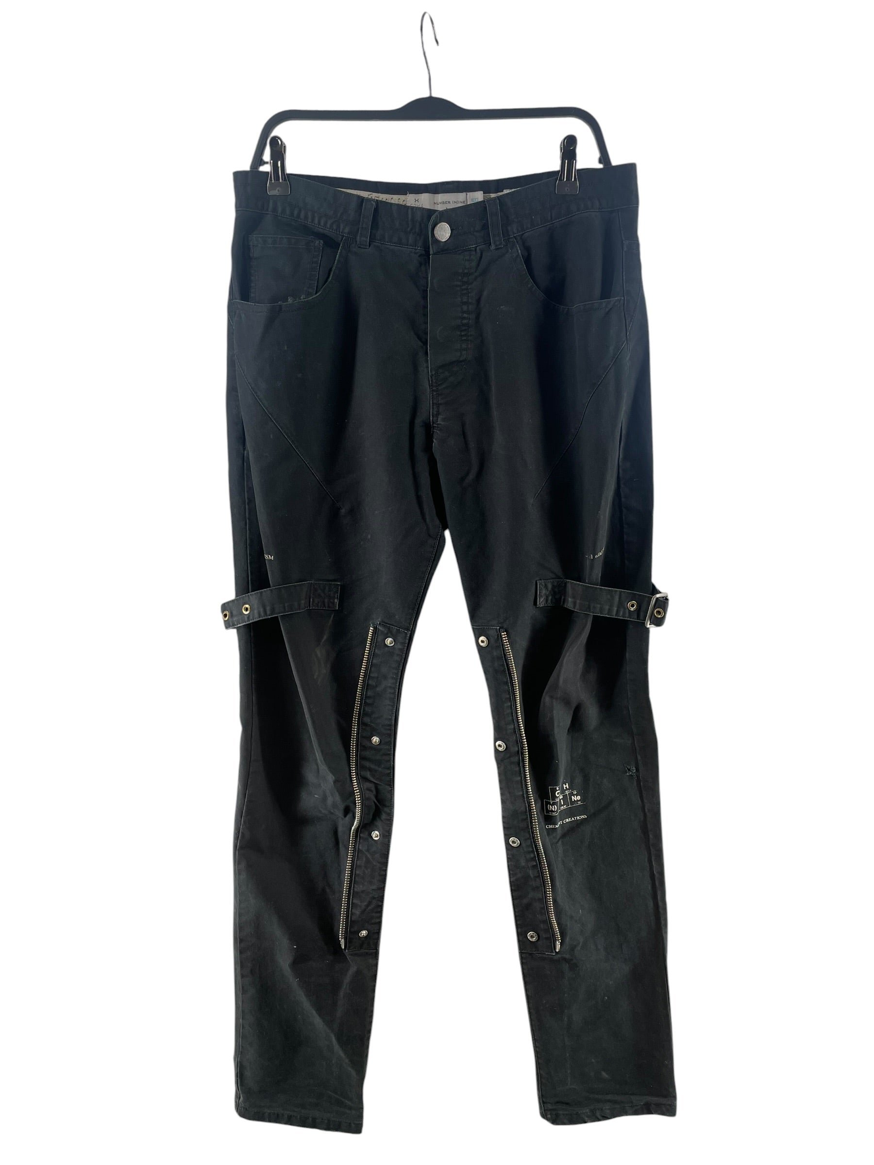 NUMBER (N)INE/C2H4 LA/Skinny Pants/32/Cotton/BLK/ELEMENT GRAPHIC BONDAGE STRAPS view 1