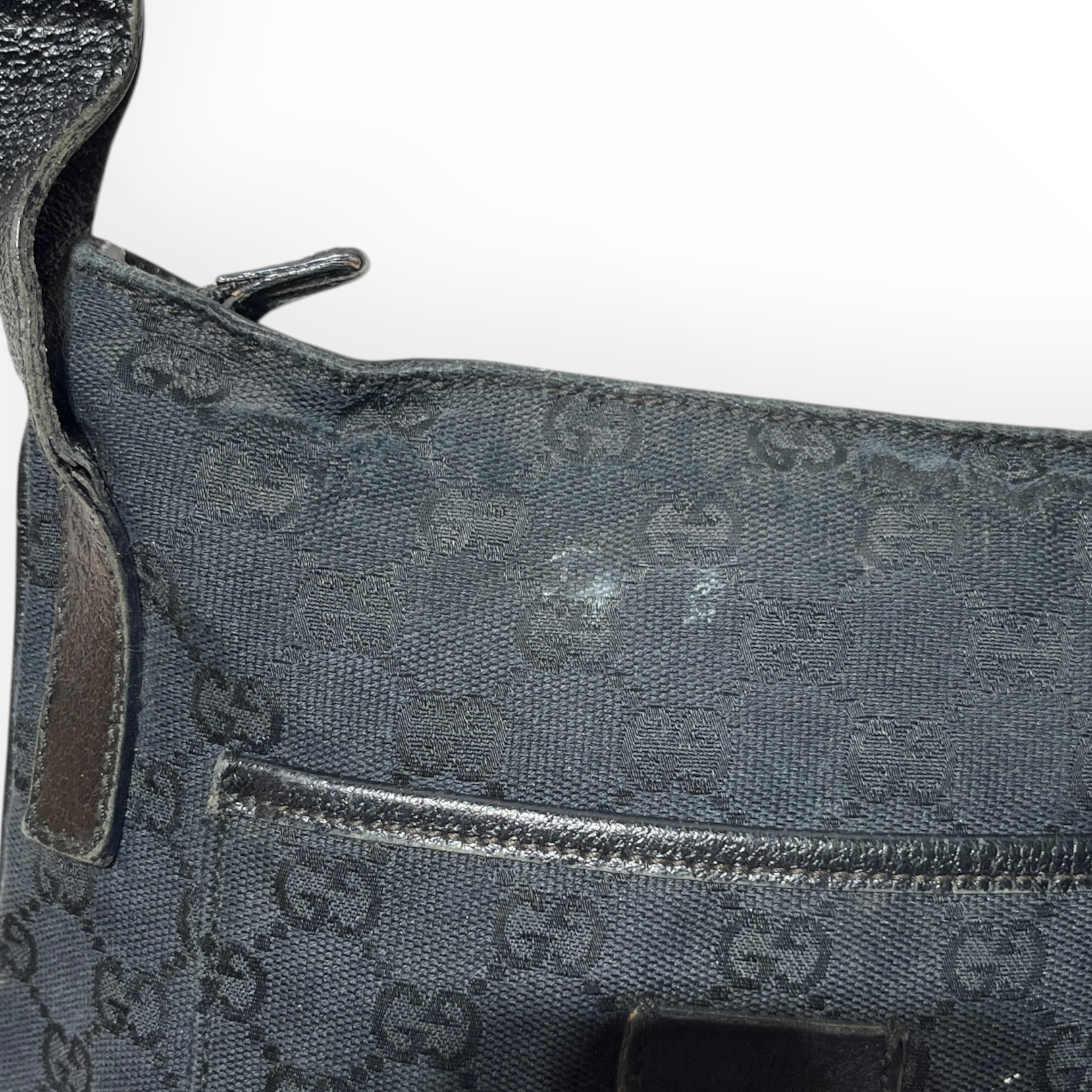GUCCI/Hand Bag/Monogram/Cotton/BLK/VERY WELL USED view 6