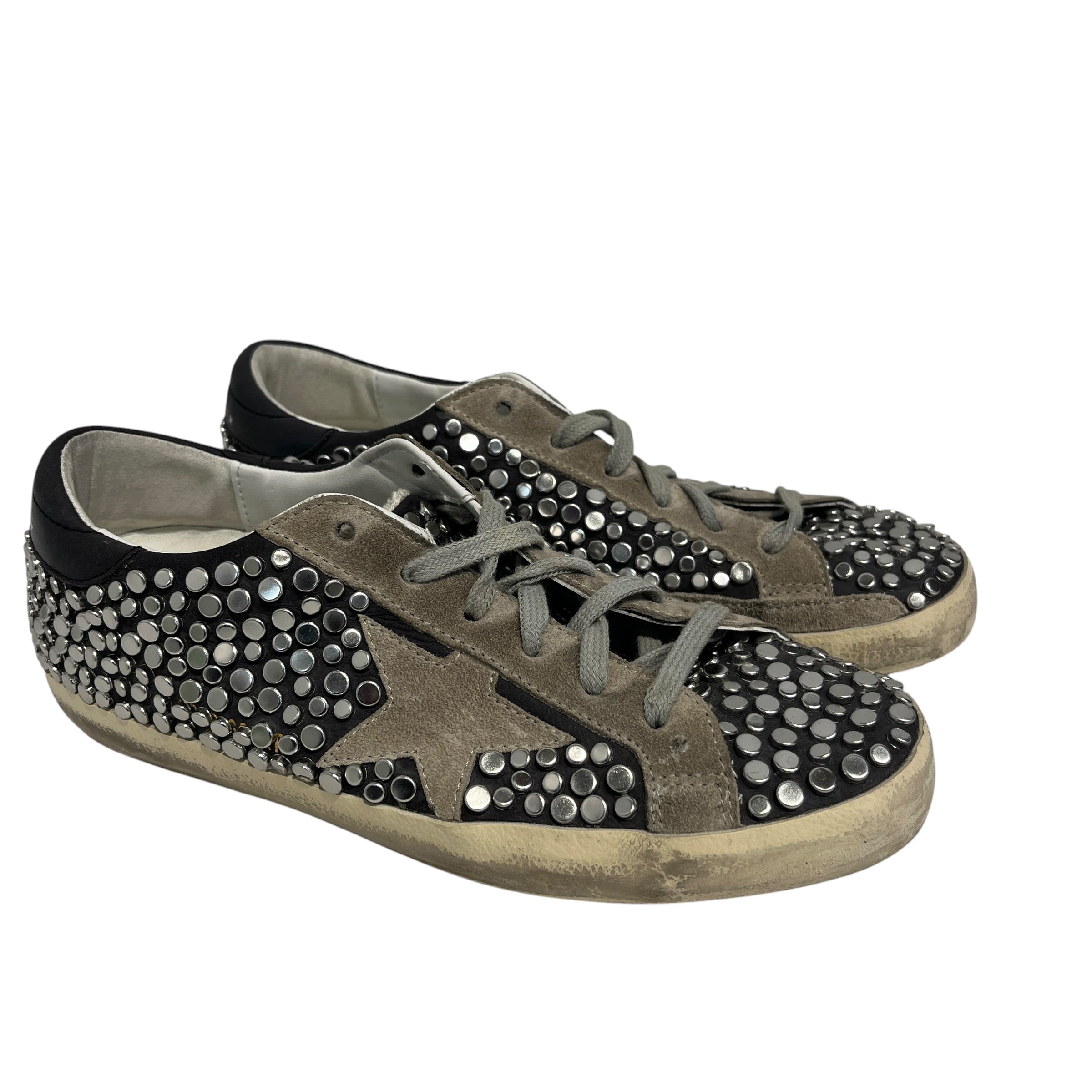 GOLDEN GOOSE/Low-Sneakers/US 7/All Over Print/Leather/BLK/Studded Superstars view 1