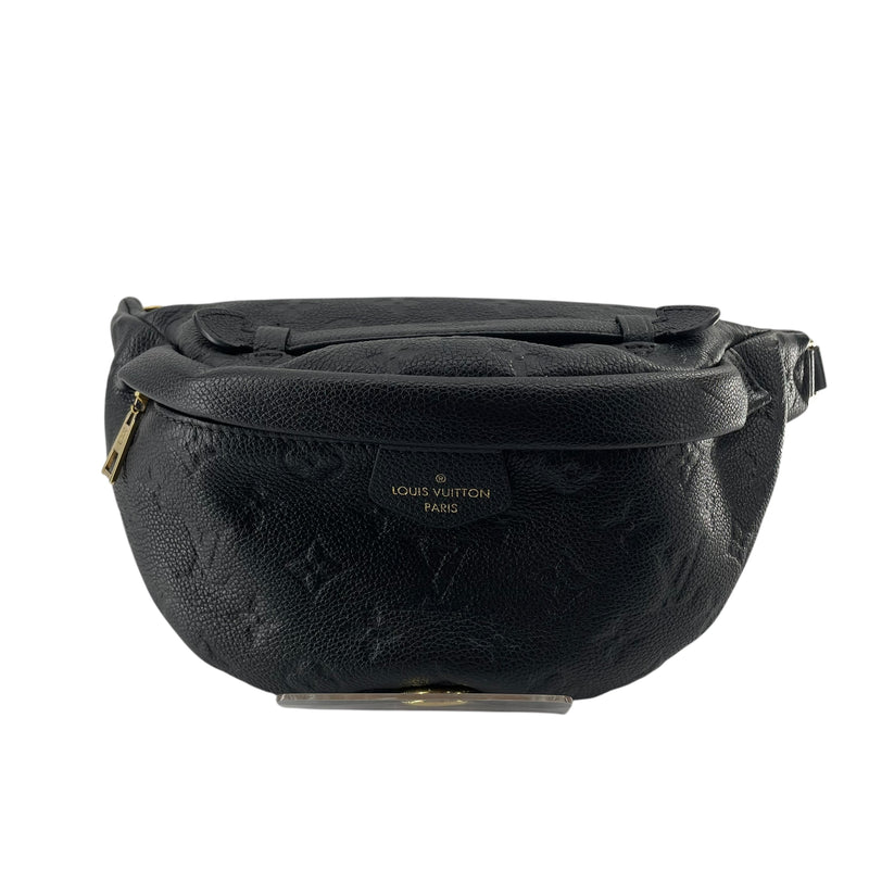LOUIS VUITTON/Fanny Pack/Leather/BLK/QUILTED LV GOLD ZIPPER