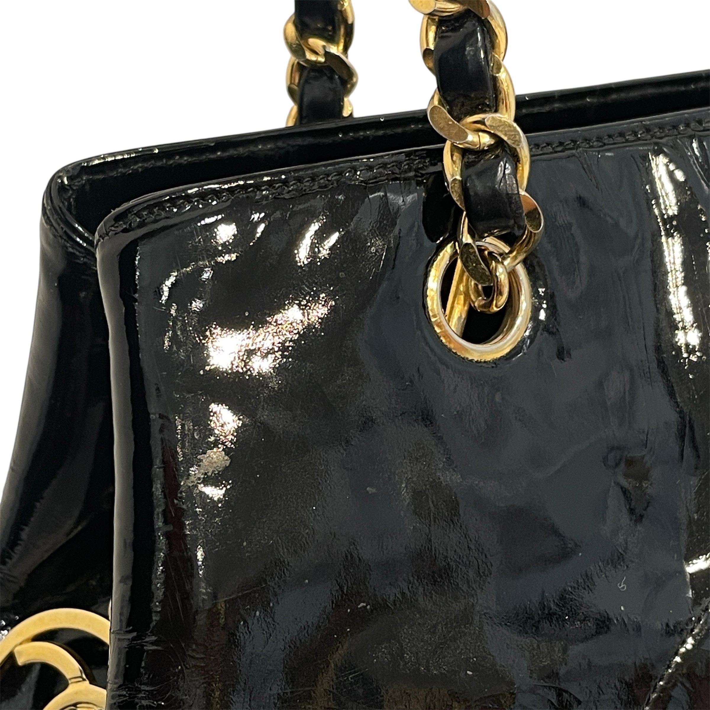 CHANEL/Tote Bag/Leather/BLK/Chain Link Tote view 7