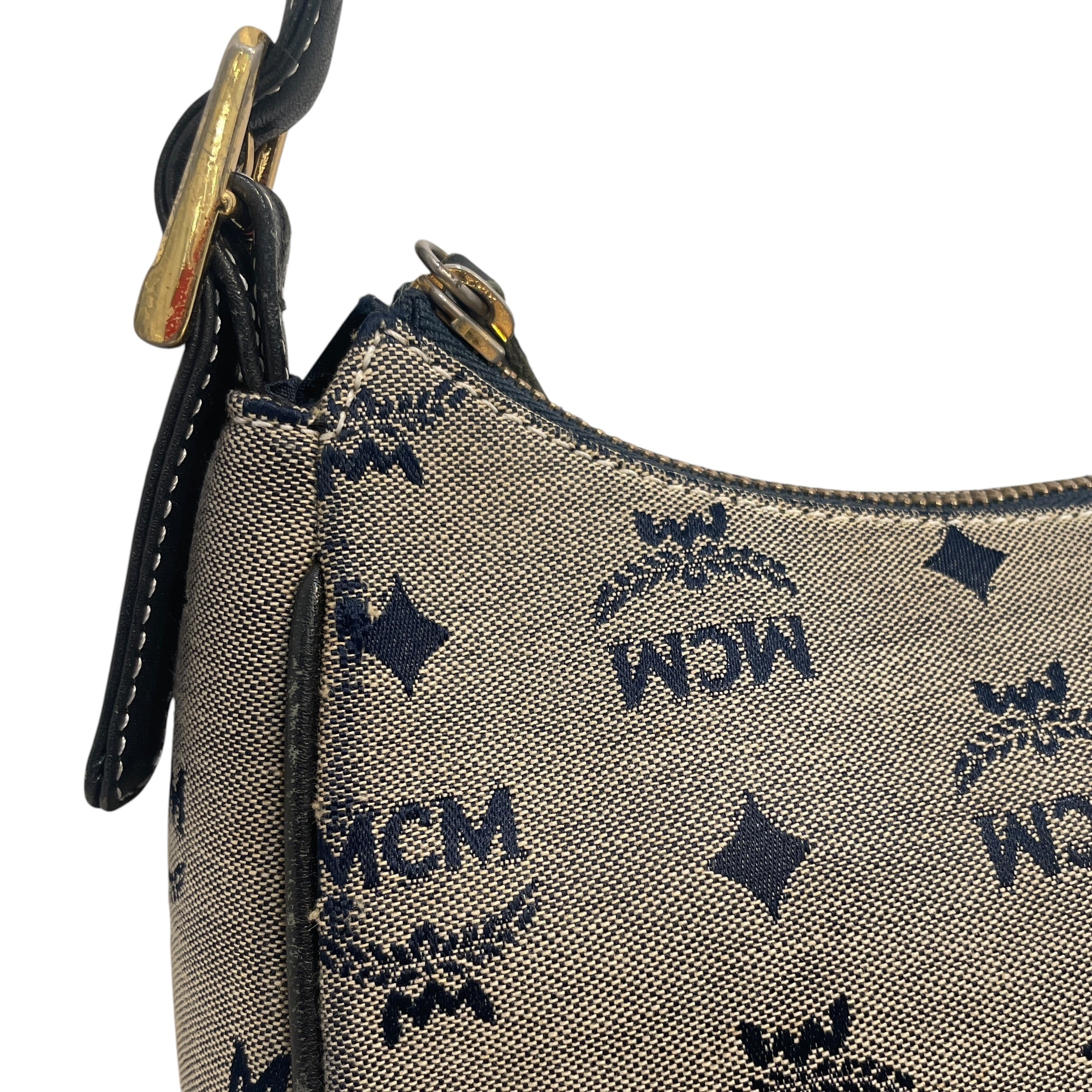 MCM/Bag/Monogram/Denim/NVY/Gold-Tone Denim Hobo Bag view 6
