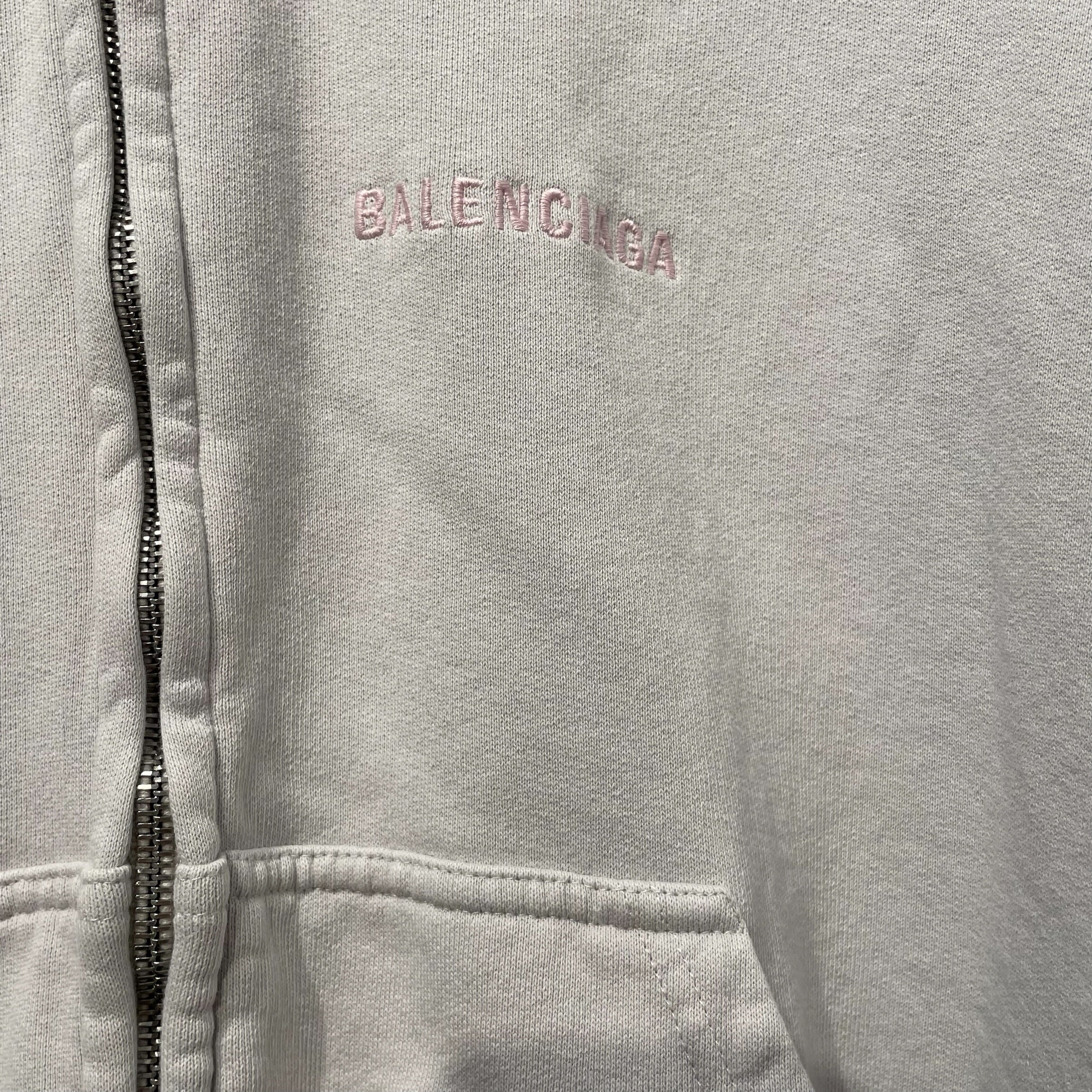 BALENCIAGA/Zip Up Hoodie/M/Cotton/WHT/EMBROIDERED PINK LOGO view 3