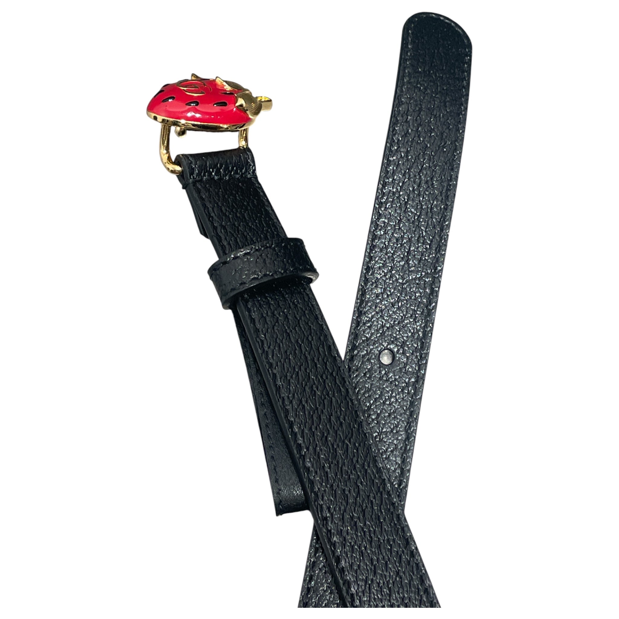 GUCCI/Belt/Leather/BLK/L's/Strawberry Buckle Belt 75 view 2