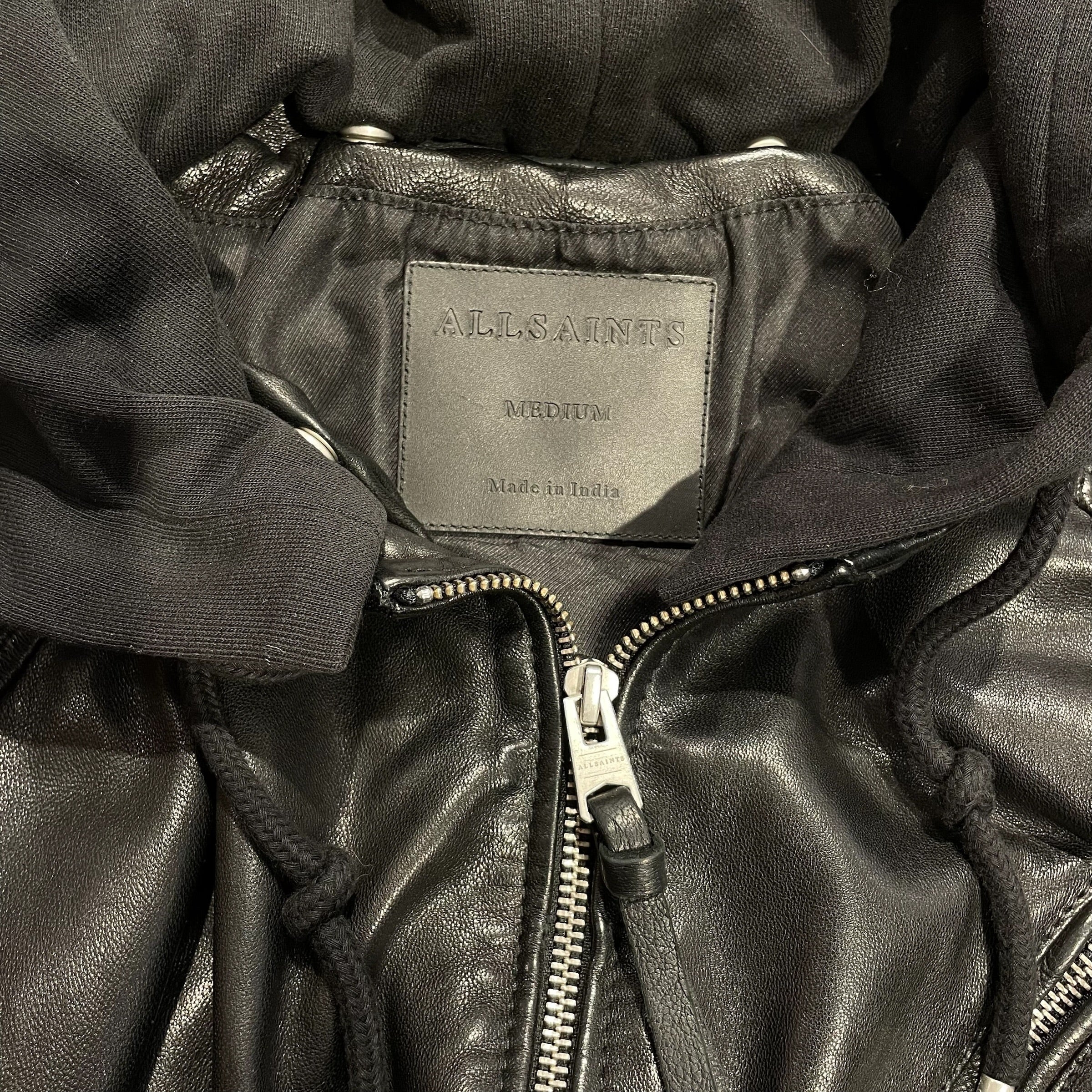 ALLSAINTS/Leather Jkt/M/Leather/BLK/hardwood hooded view 3