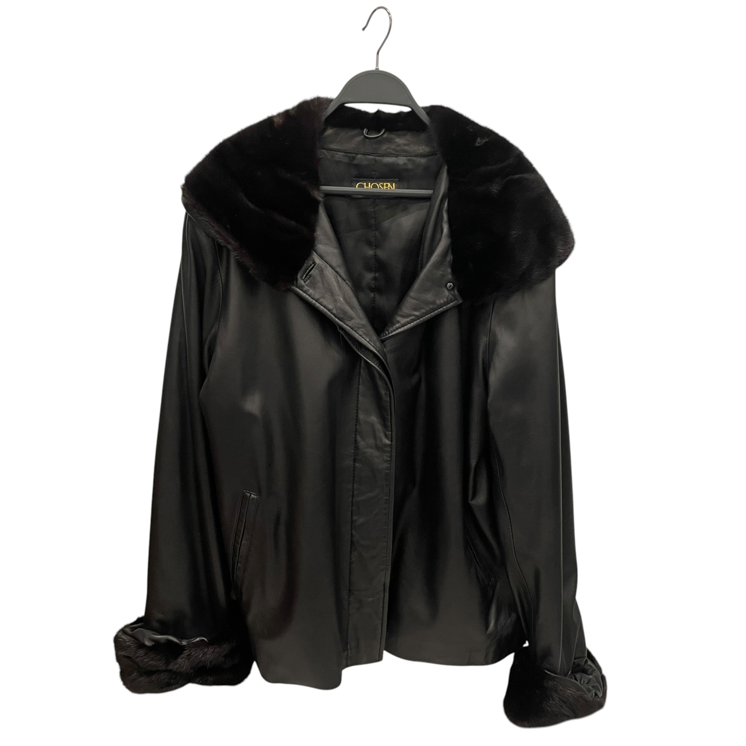 CHOSEN COUTURE COLLECTION/Leather Jkt/L/Leather/BLK/MINK FUR TRIM view 1