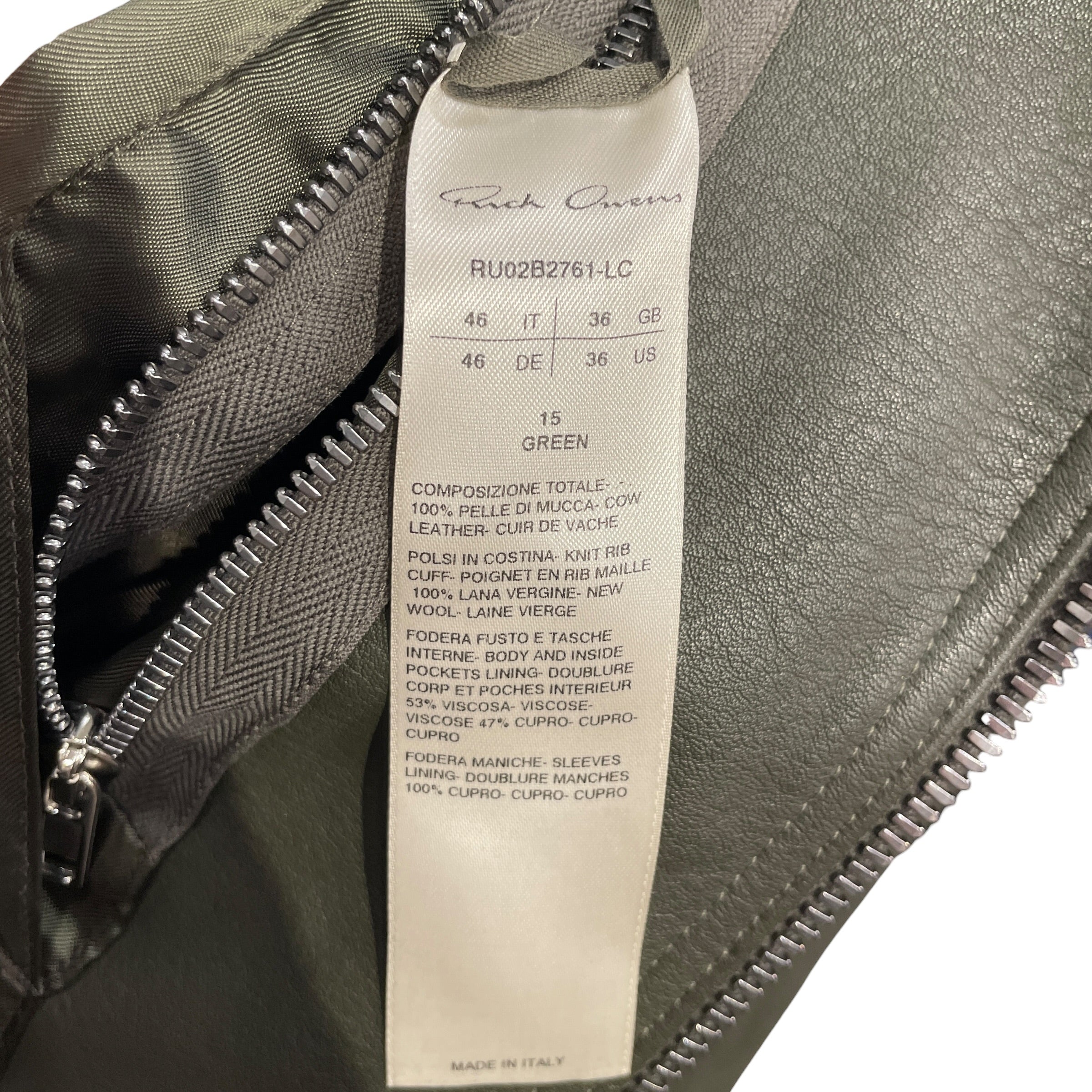 Rick Owens/Riders Jkt (S)/36/Leather/GRN/OLIVE BIKER JKT view 4