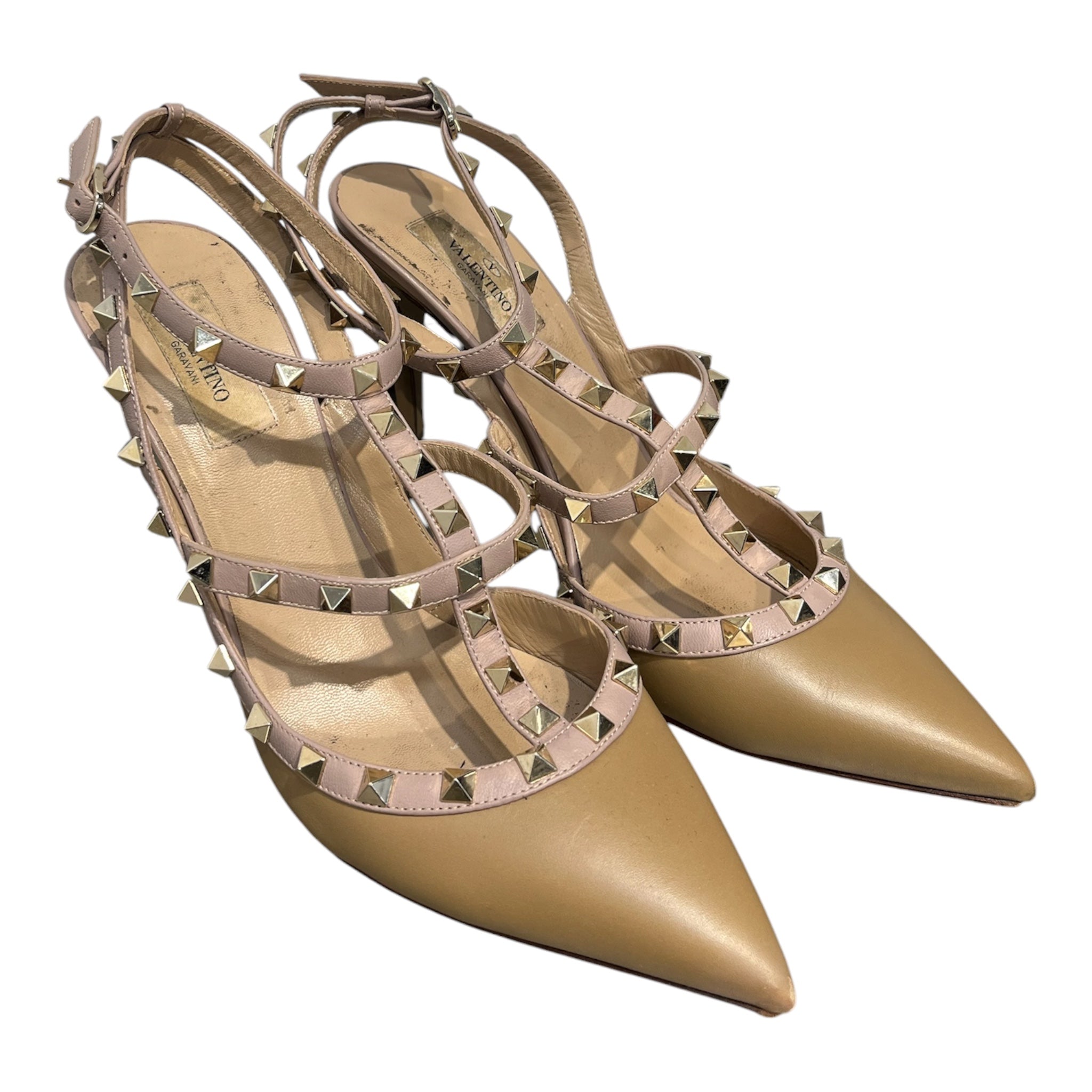 VALENTINO GARAVANI/Heels/EU 41/Leather/BEG/ROCKSTAUD BEIGE STUDDED HEELS view 1