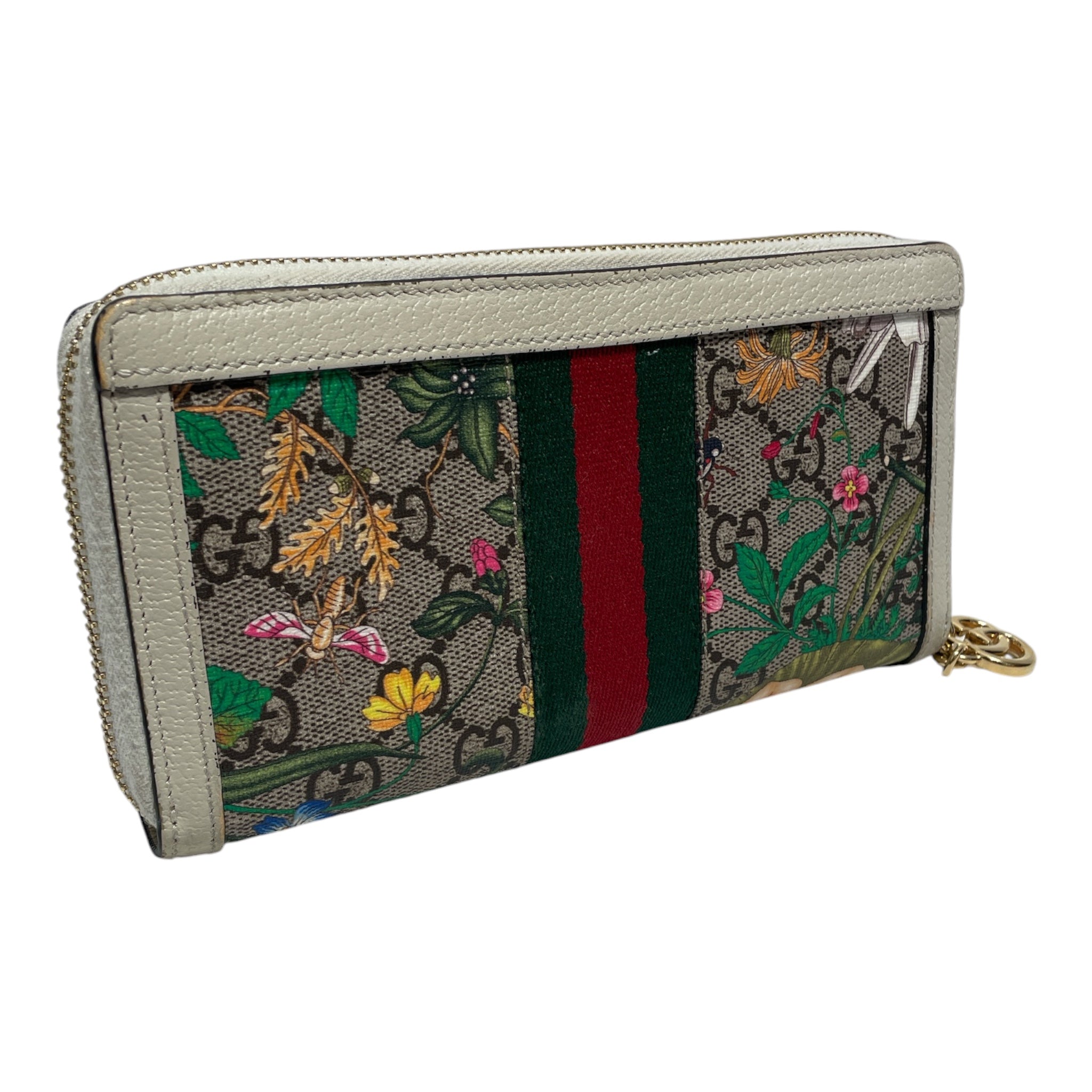 GUCCI/Long Wallet/Floral Pattern/Leather/CRM/L's/Floral zip around wallet view 2