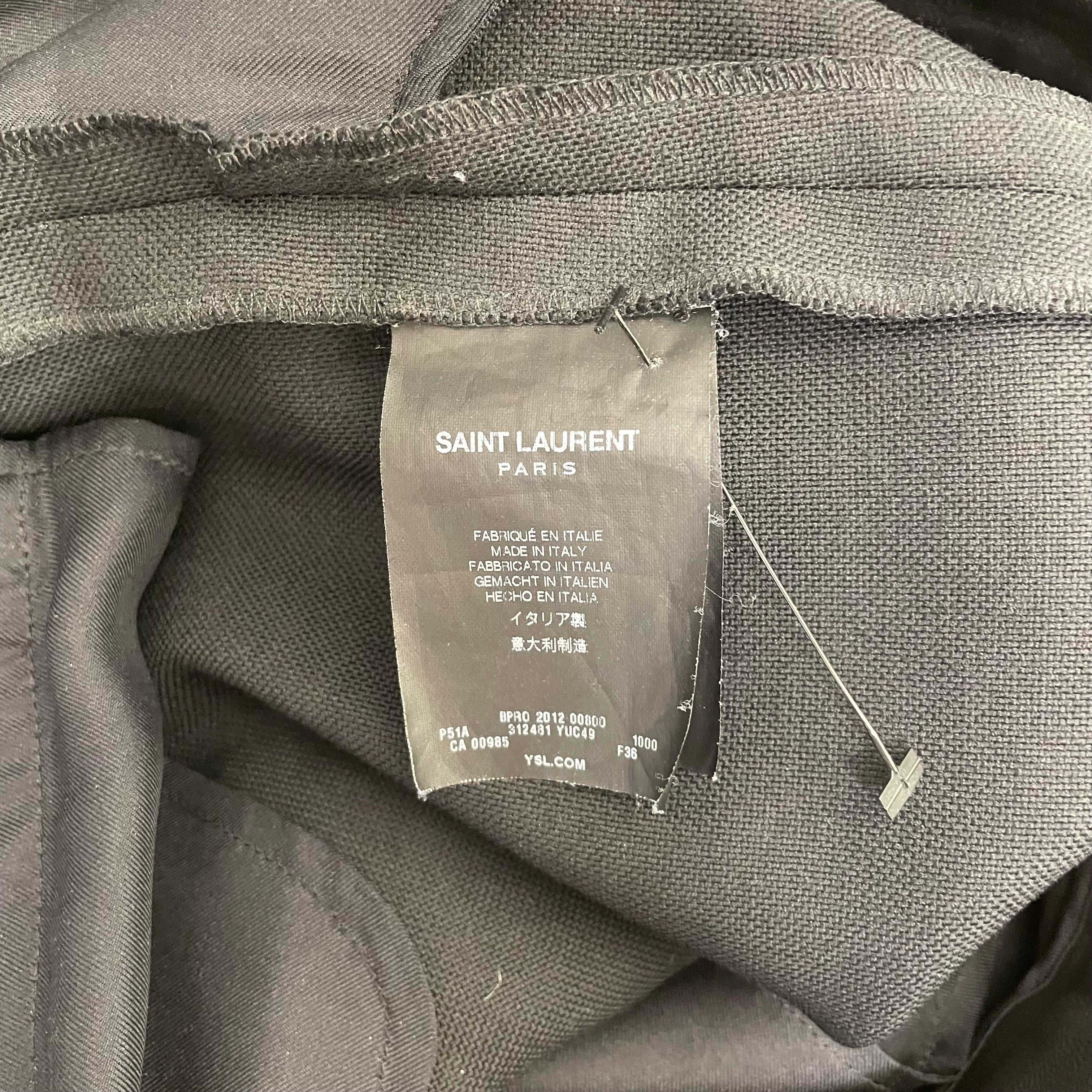 SAINT LAURENT/Bottoms/36/Wool/BLK/2012 LEATHER WAIST SLACKS view 4
