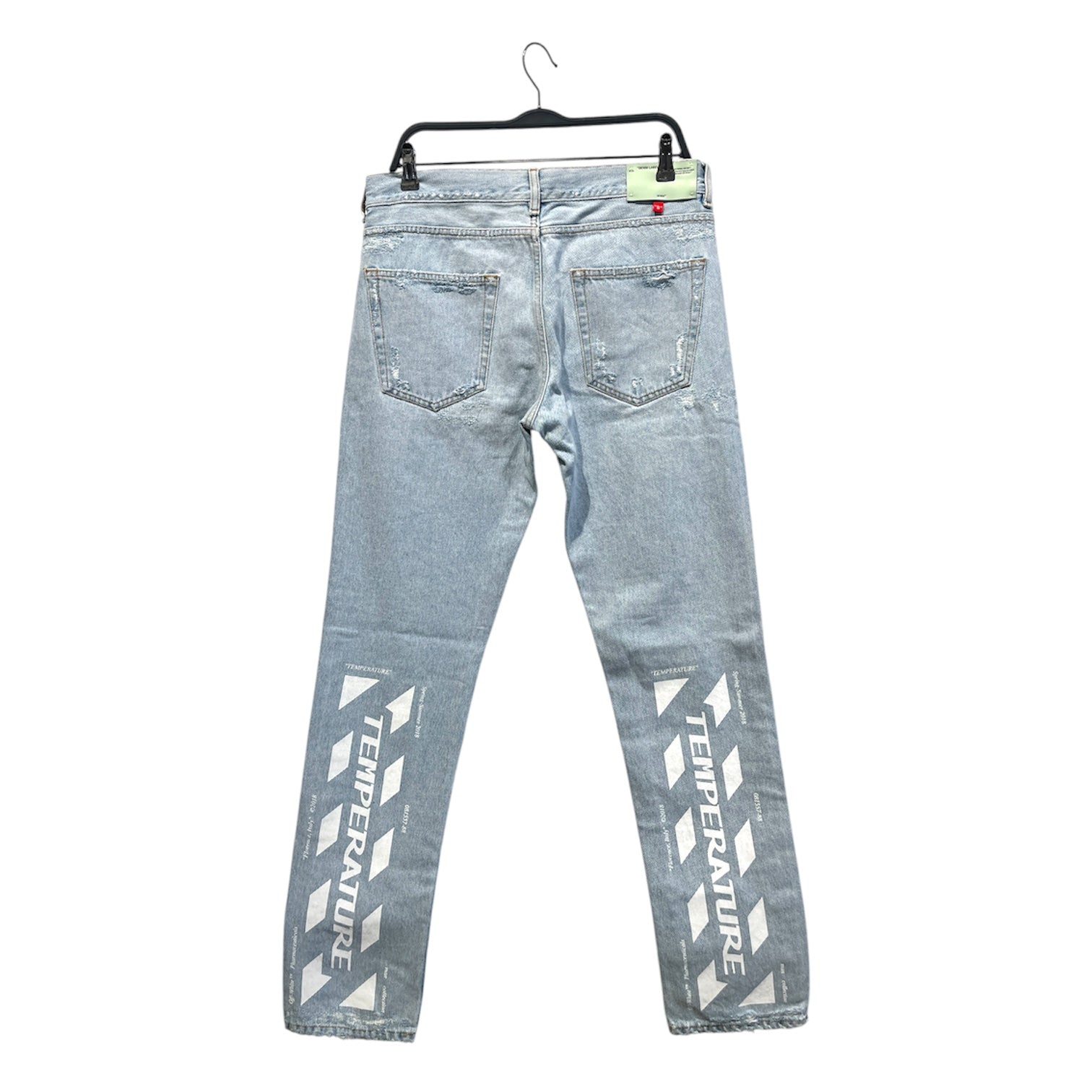 OFF-WHITE/Straight Pants/33/Cotton/BLU/light wash distressed mint log view 2