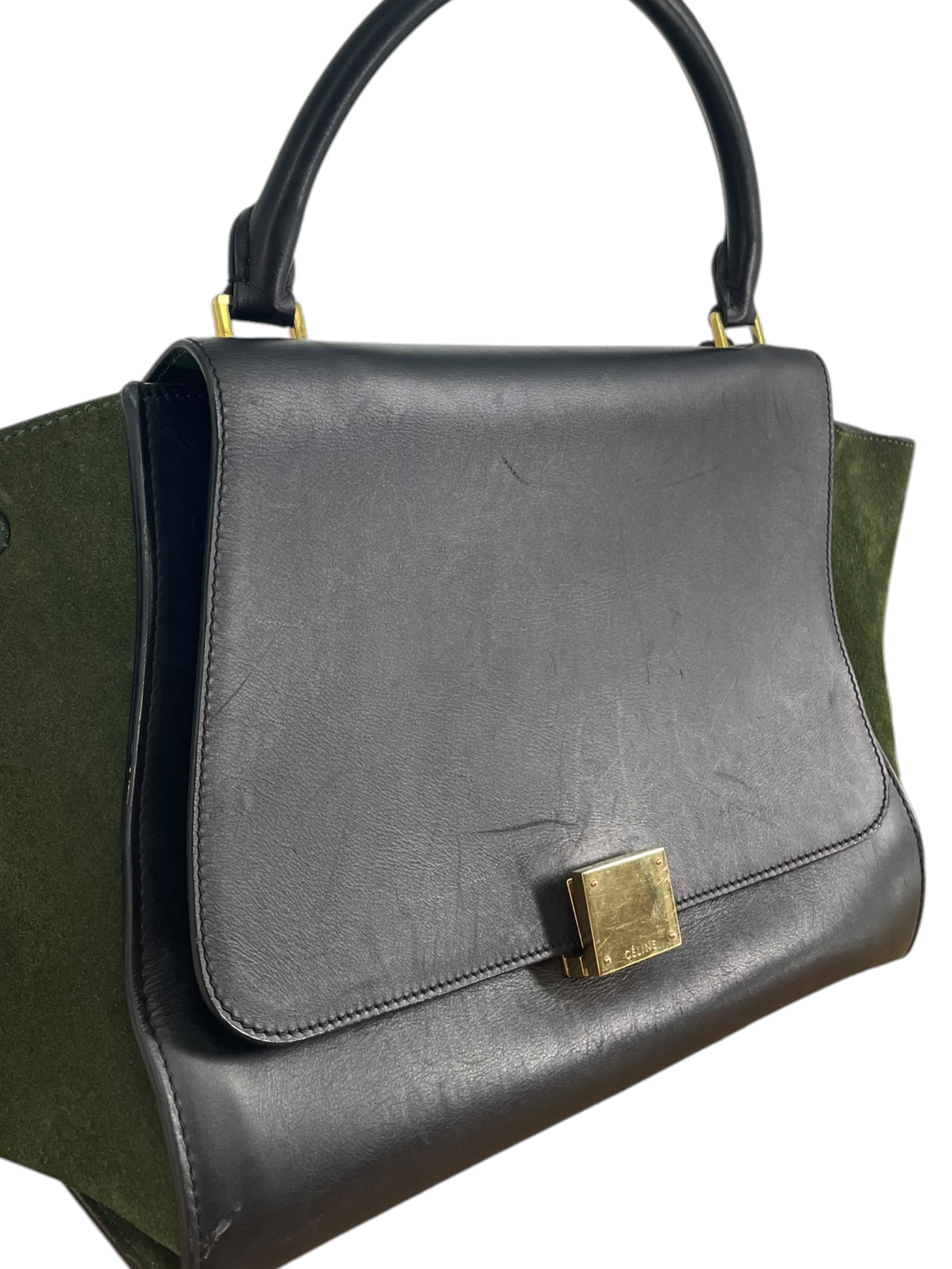 CELINE/Bag/Leather/GRN/TRAPEZE BAG GREEN SUEDE LINING view 6