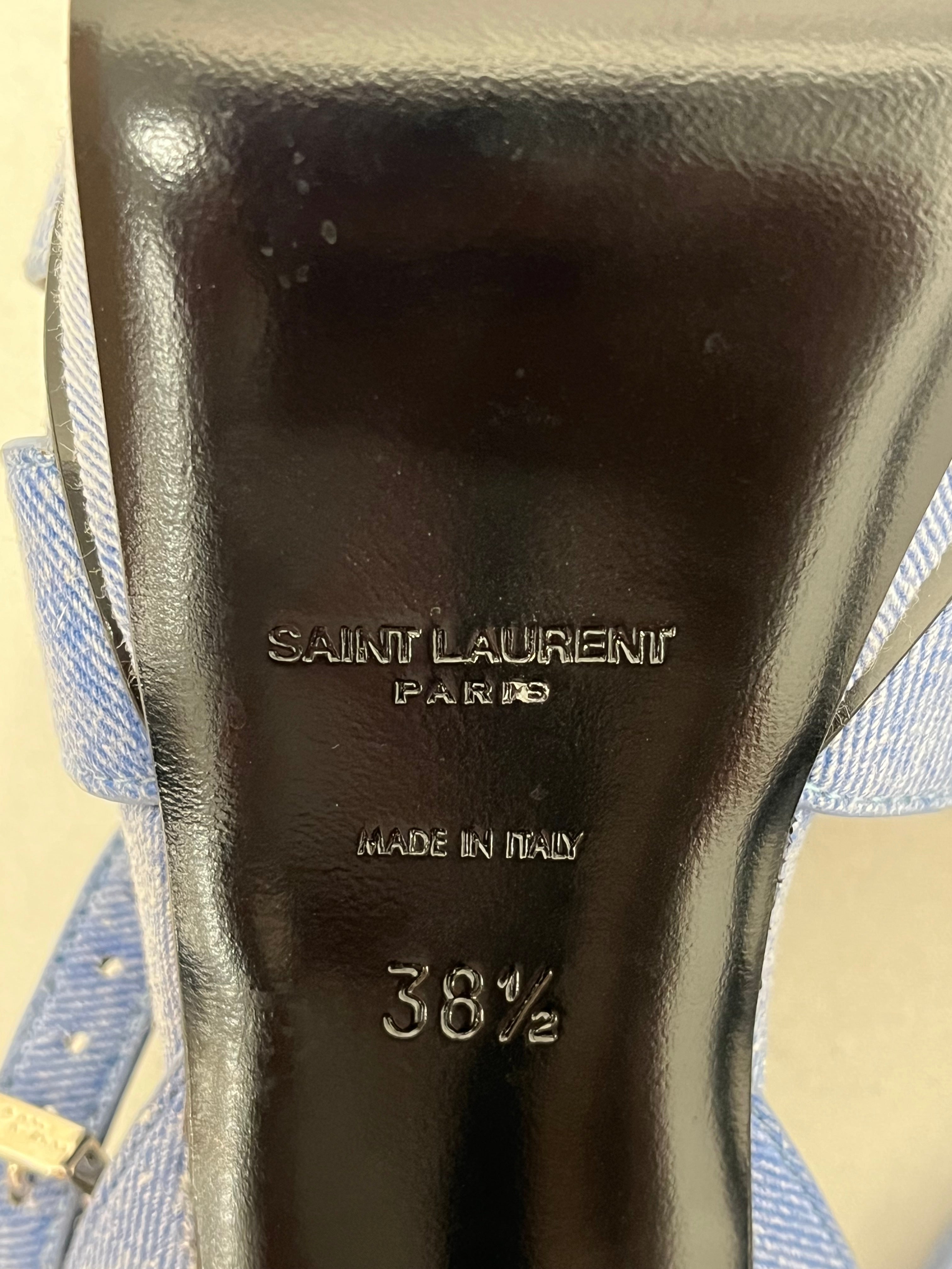 SAINT LAURENT/Heels/EU 38.5/Cotton/IDG/Ankle Strap/DENIM PLATFORM TRIBUTE view 4