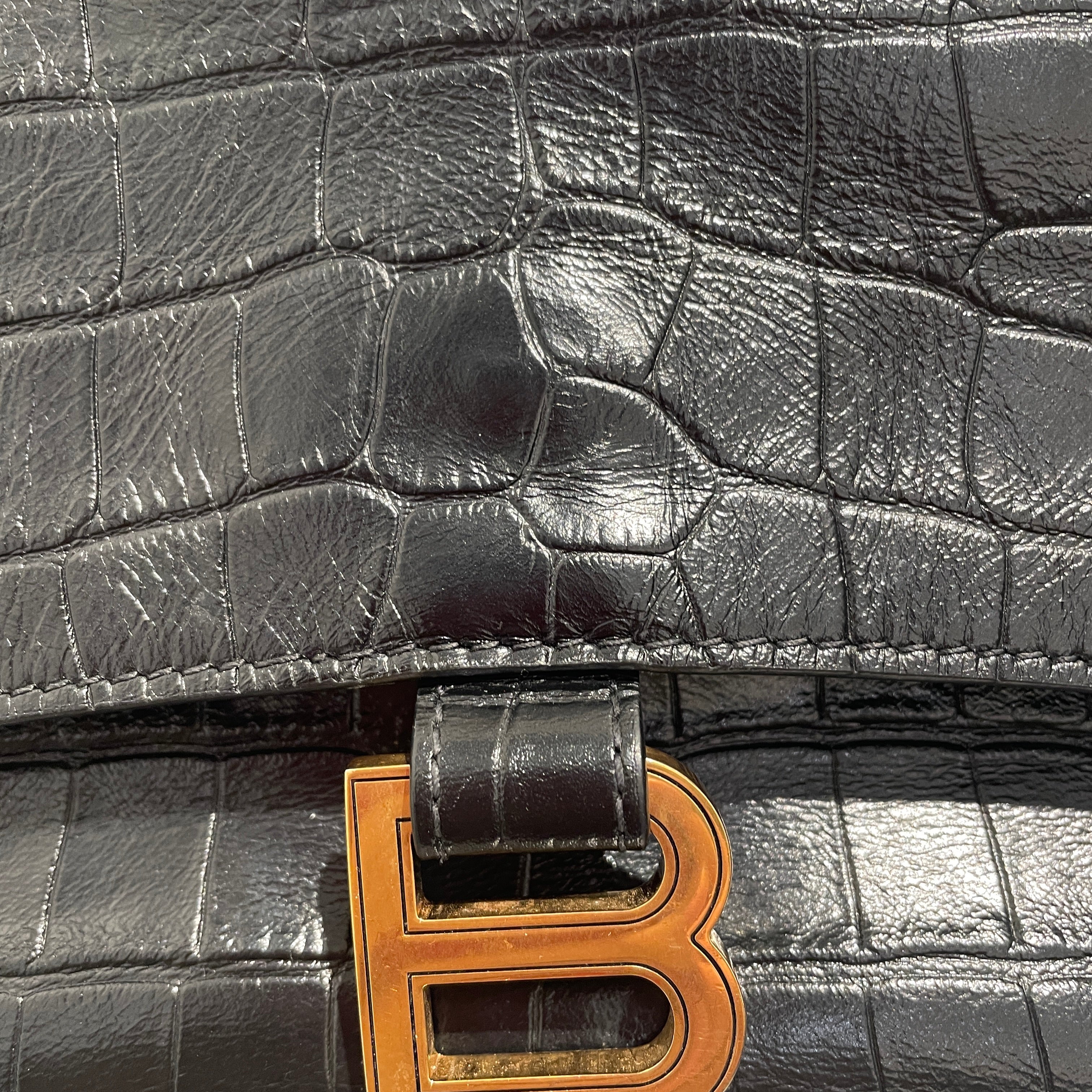 BALENCIAGA/Cross Body Bag/Animal Pattern/Lambskin/BLK/Small Crush Croc-Embossed view 6