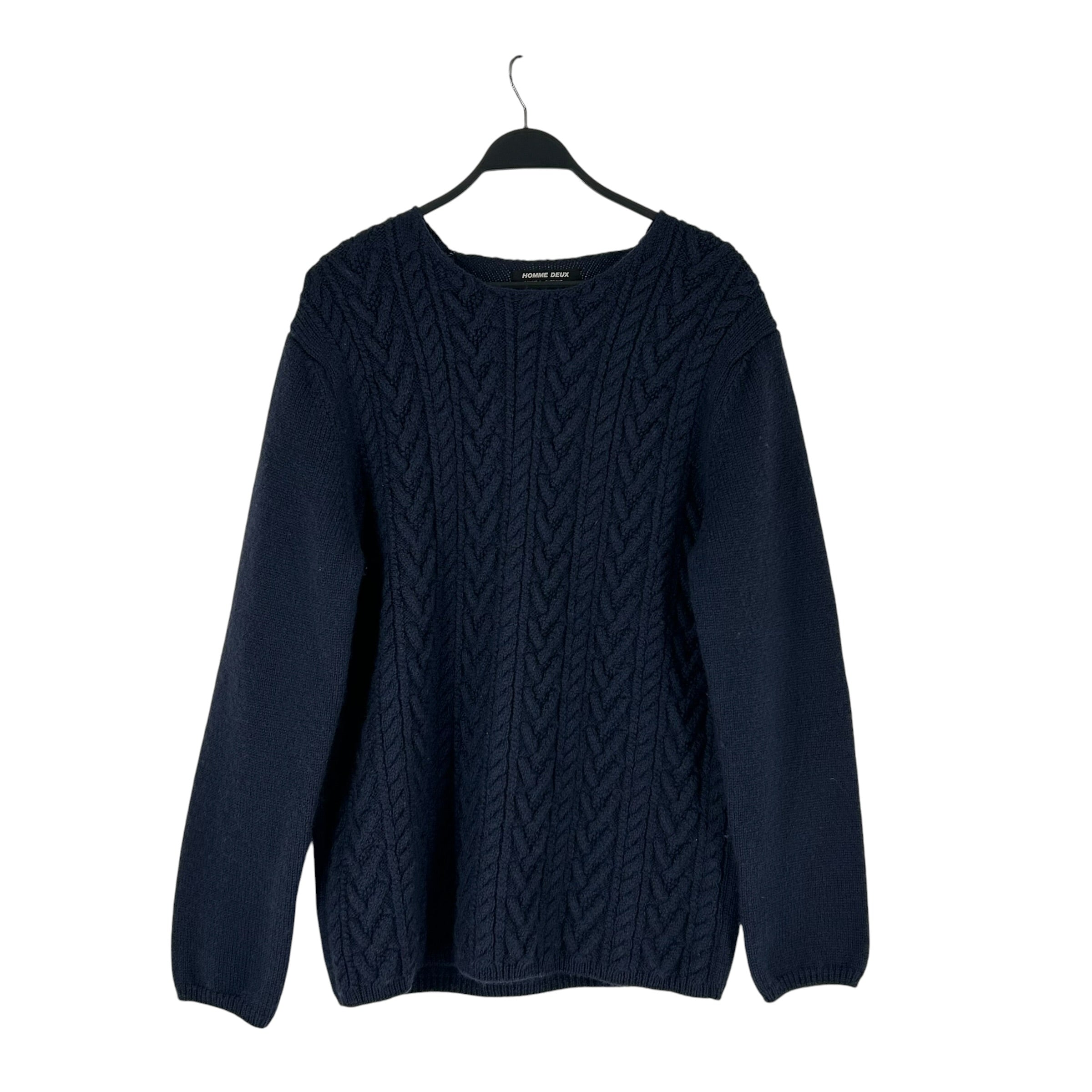 COMME des GARCONS HOMME DEUX/Sweater/L/Wool/NVY/CABLE KNIT view 1