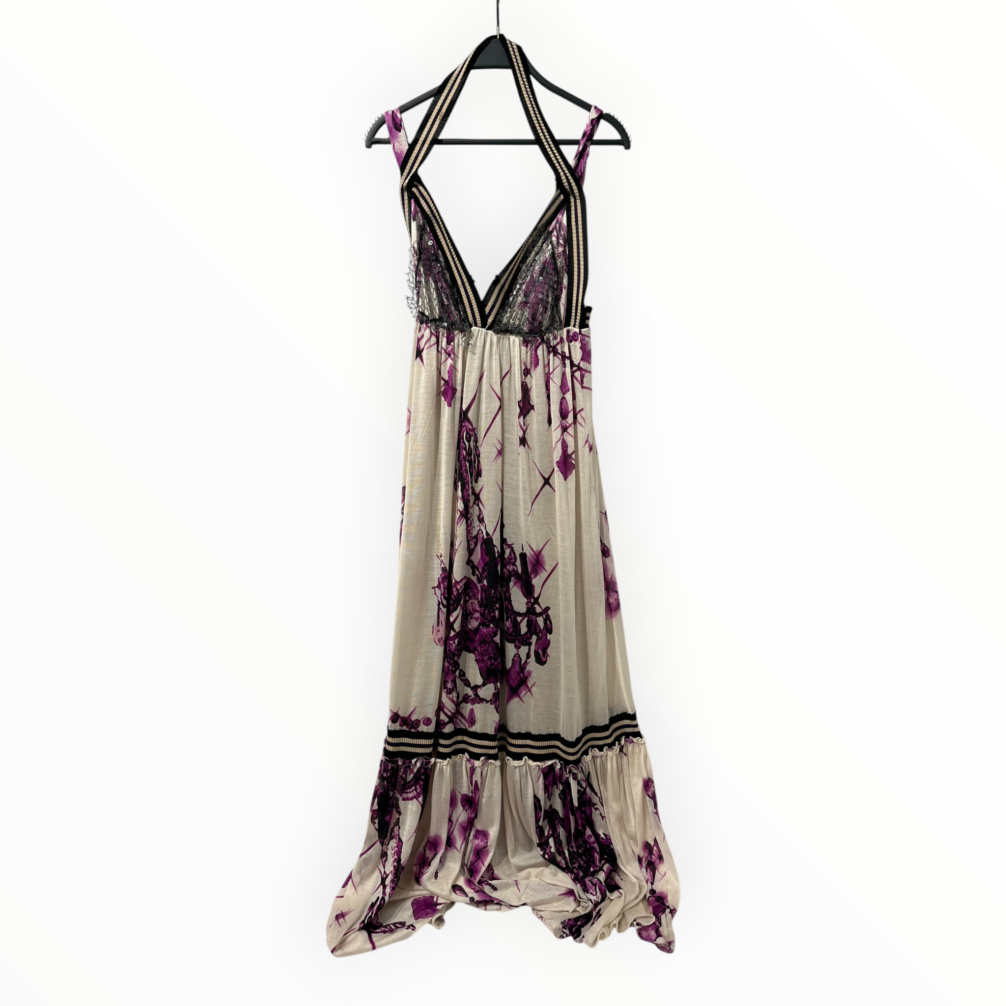 Jean Paul Gaultier/Camisole Dress/XL/All Over Print/Silk/PPL/Maxi Length/SEQUIN CHEST/ HALTER NECK view 1