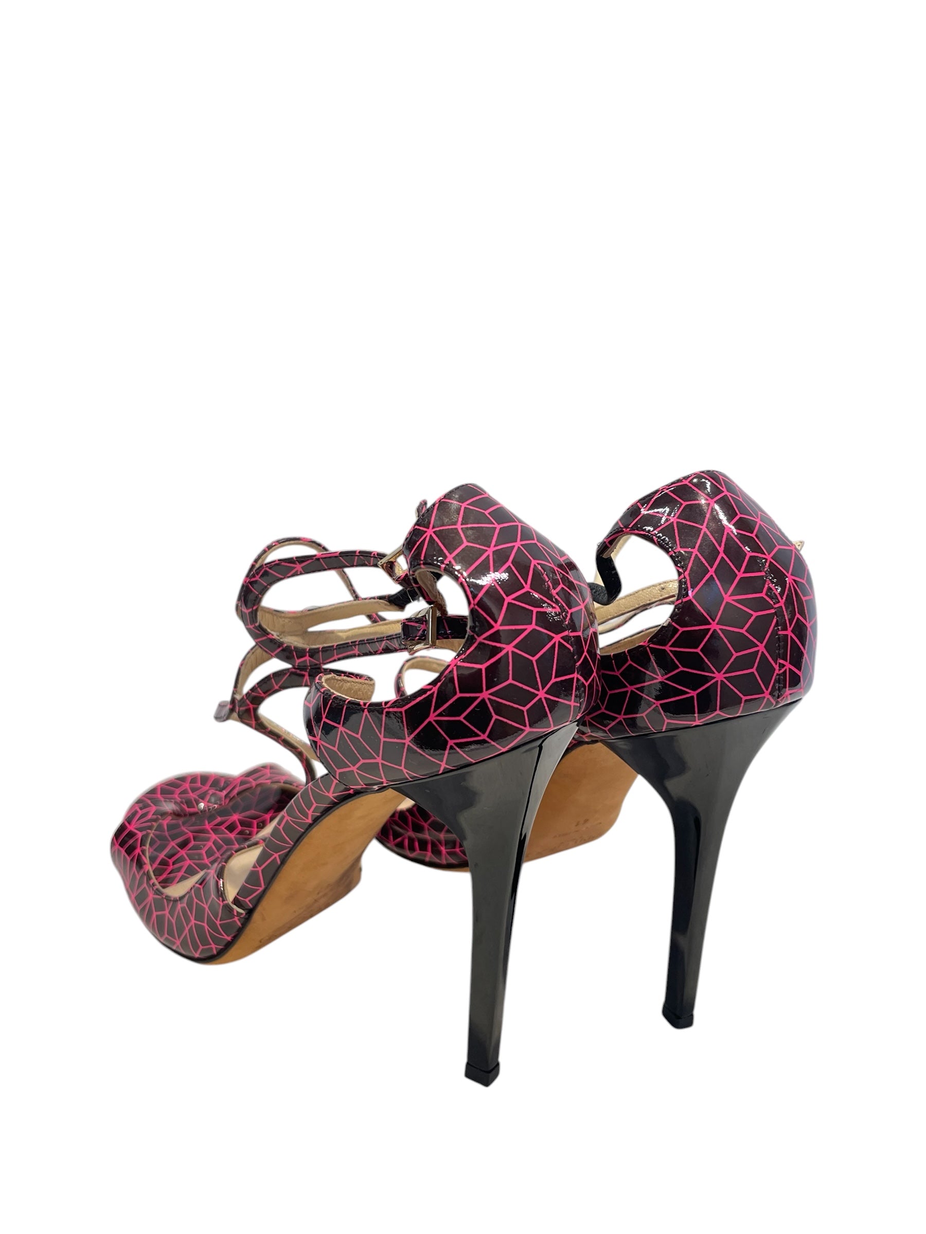 JIMMY CHOO/Heels/EU 41/All Over Print/Leather/BLK/Open-Toe/PINK/SWIRL STRAPS/ANKLE STRAP view 2