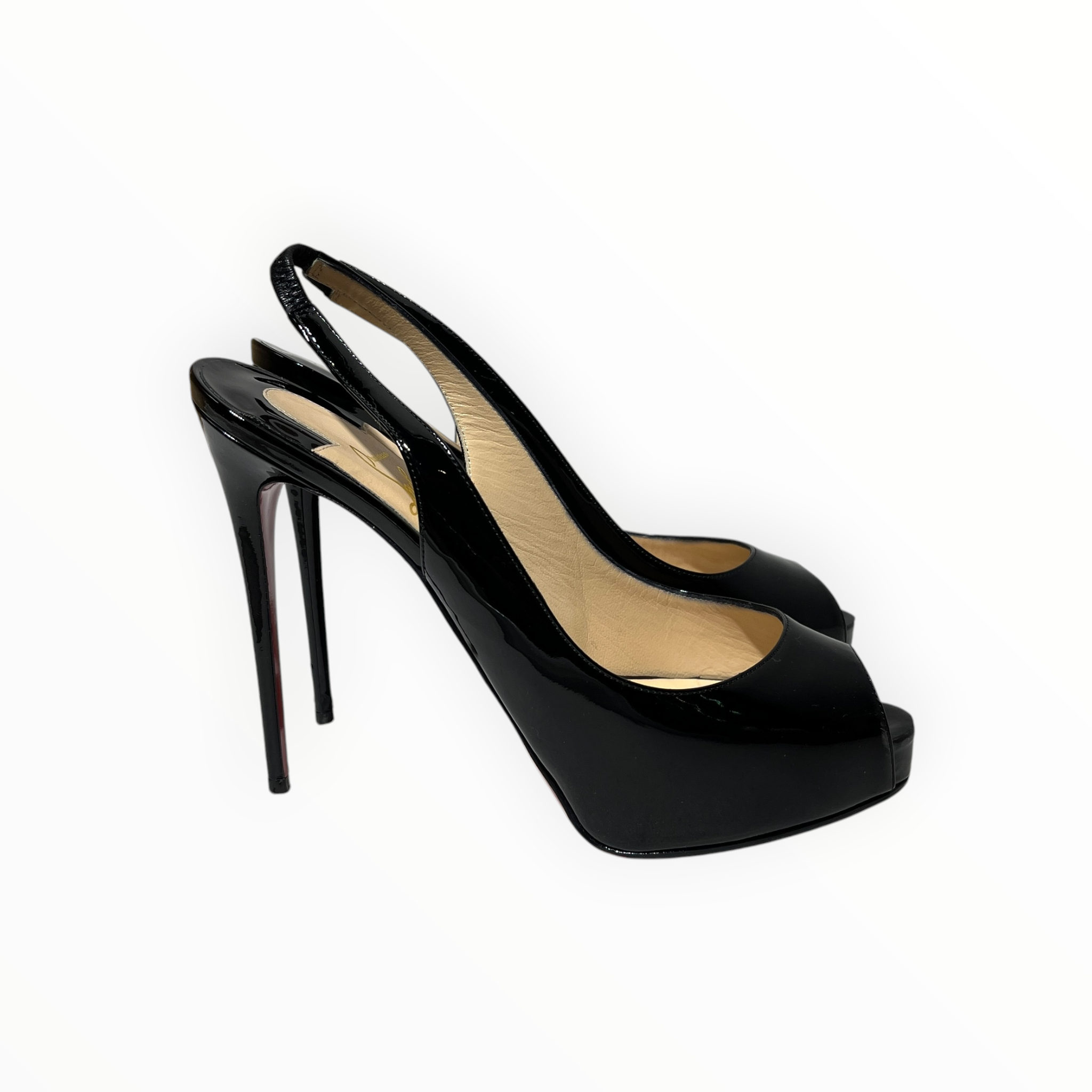 Christian Louboutin/Heels/EU 38/Faux Leather/BLK/Patent/slingback peep toe view 2