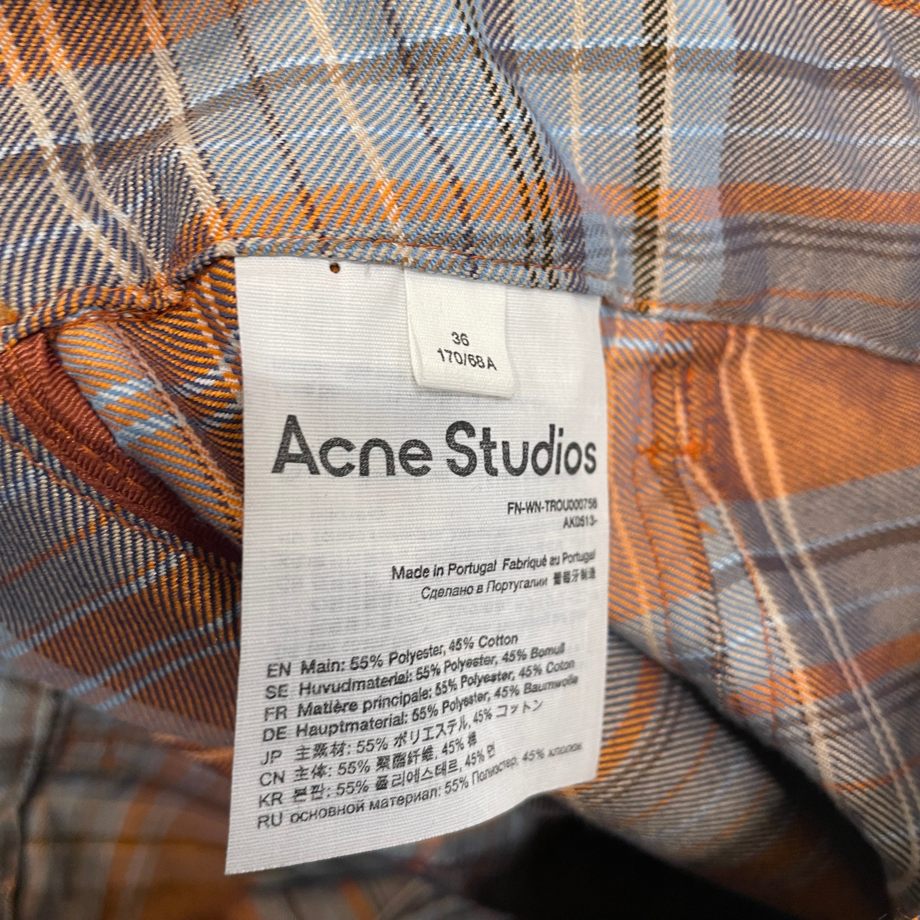 Acne Studios/Cropped Pants/36/Plaid/Cotton/ORN/BONDAGE / BLU + ORG view 4
