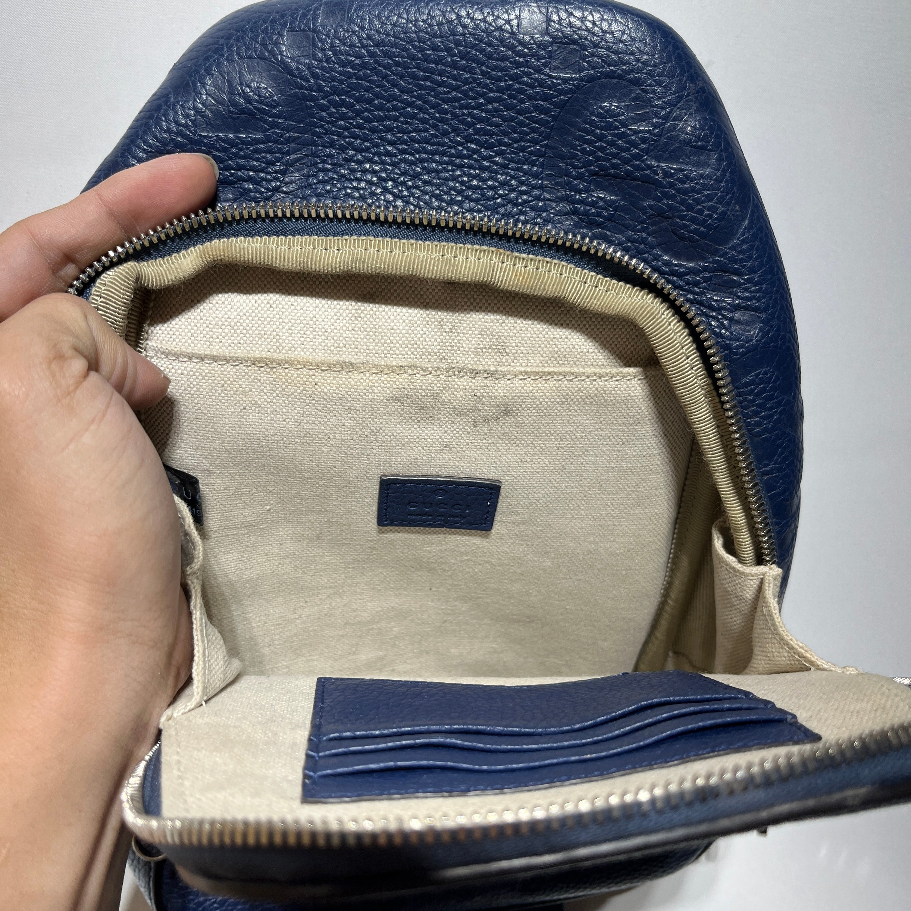 GUCCI/Cross Body Bag/Monogram/Leather/NVY/jumbo GG sling view 6
