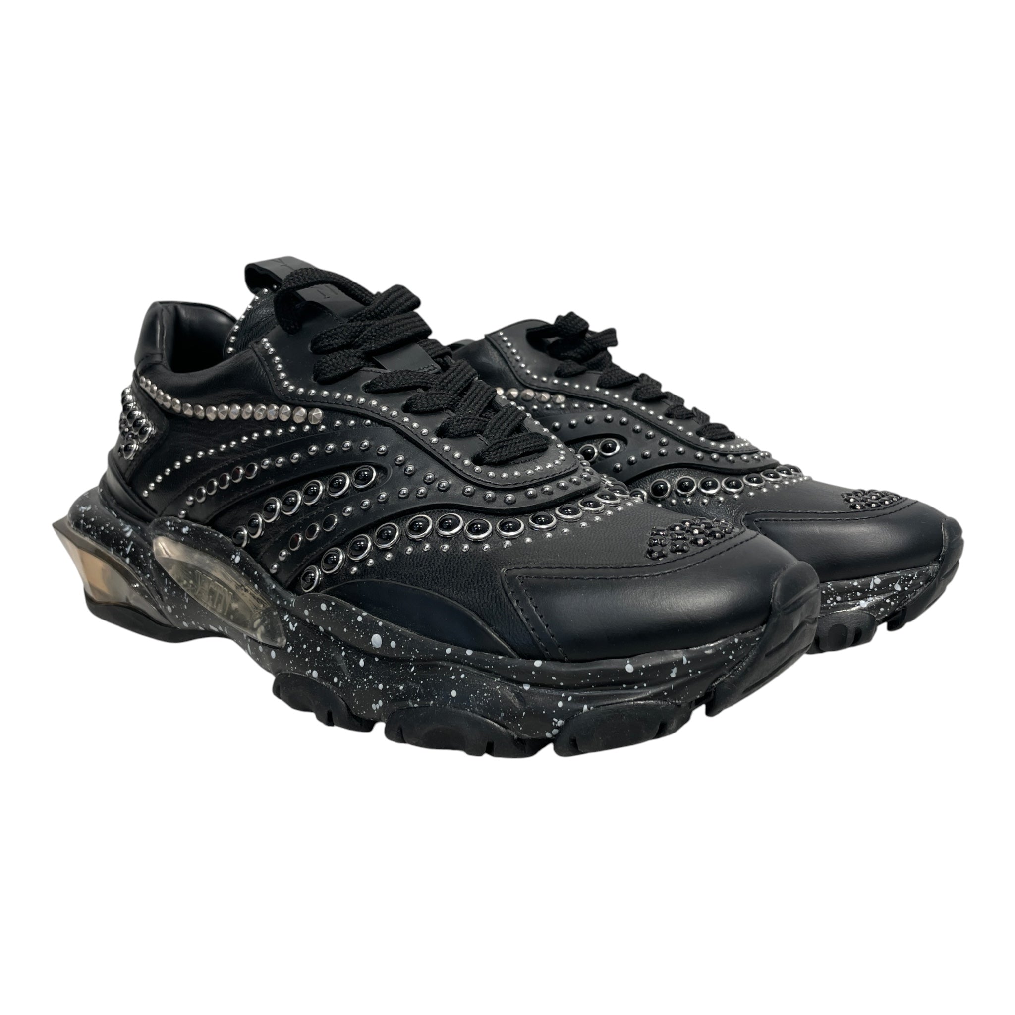 VALENTINO/Low-Sneakers/US 8.5/Leather/BLK/studded/leather/splatter view 1