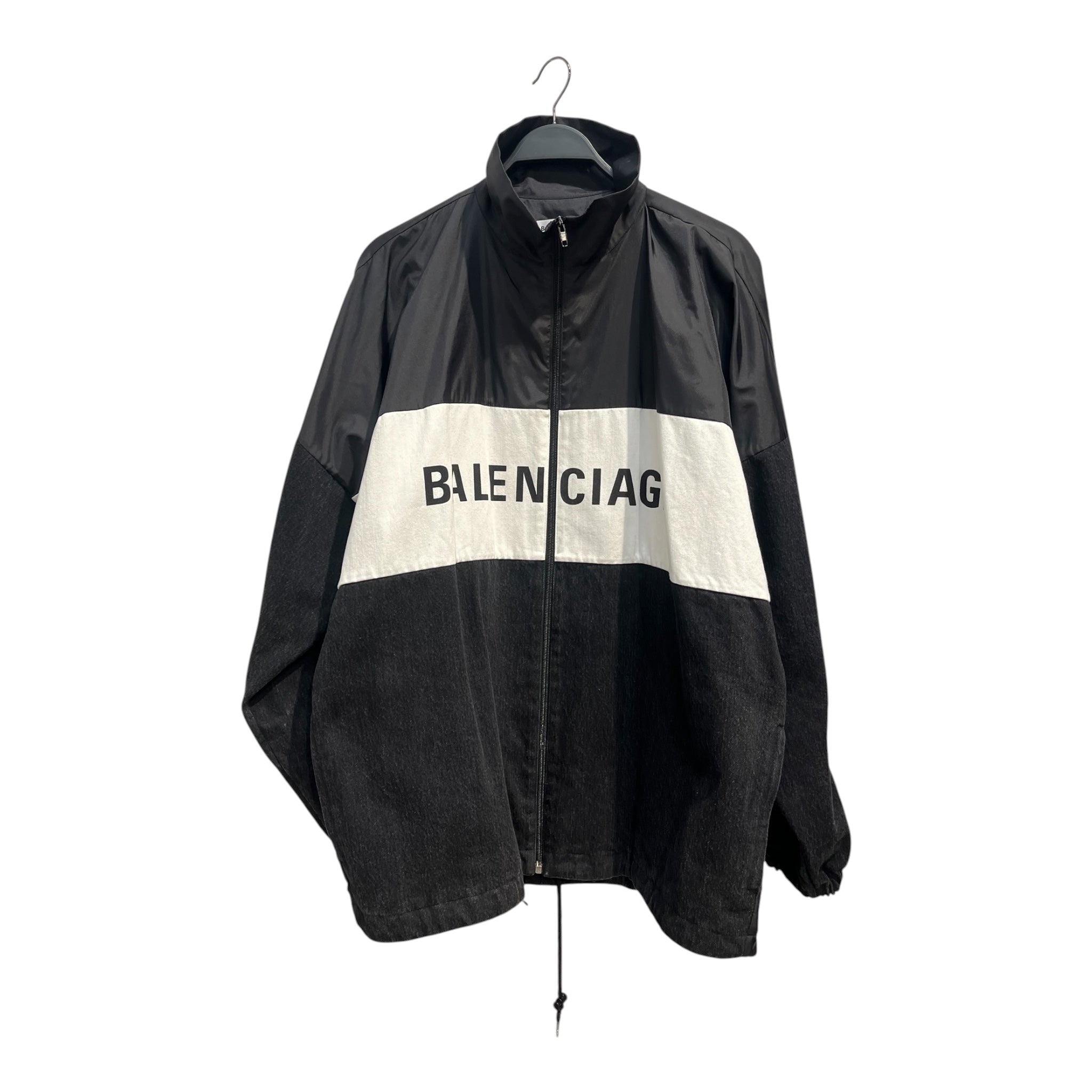 BALENCIAGA/Windbreaker/L/BLK/DENIM SLEEVES WHITE LOGO view 1