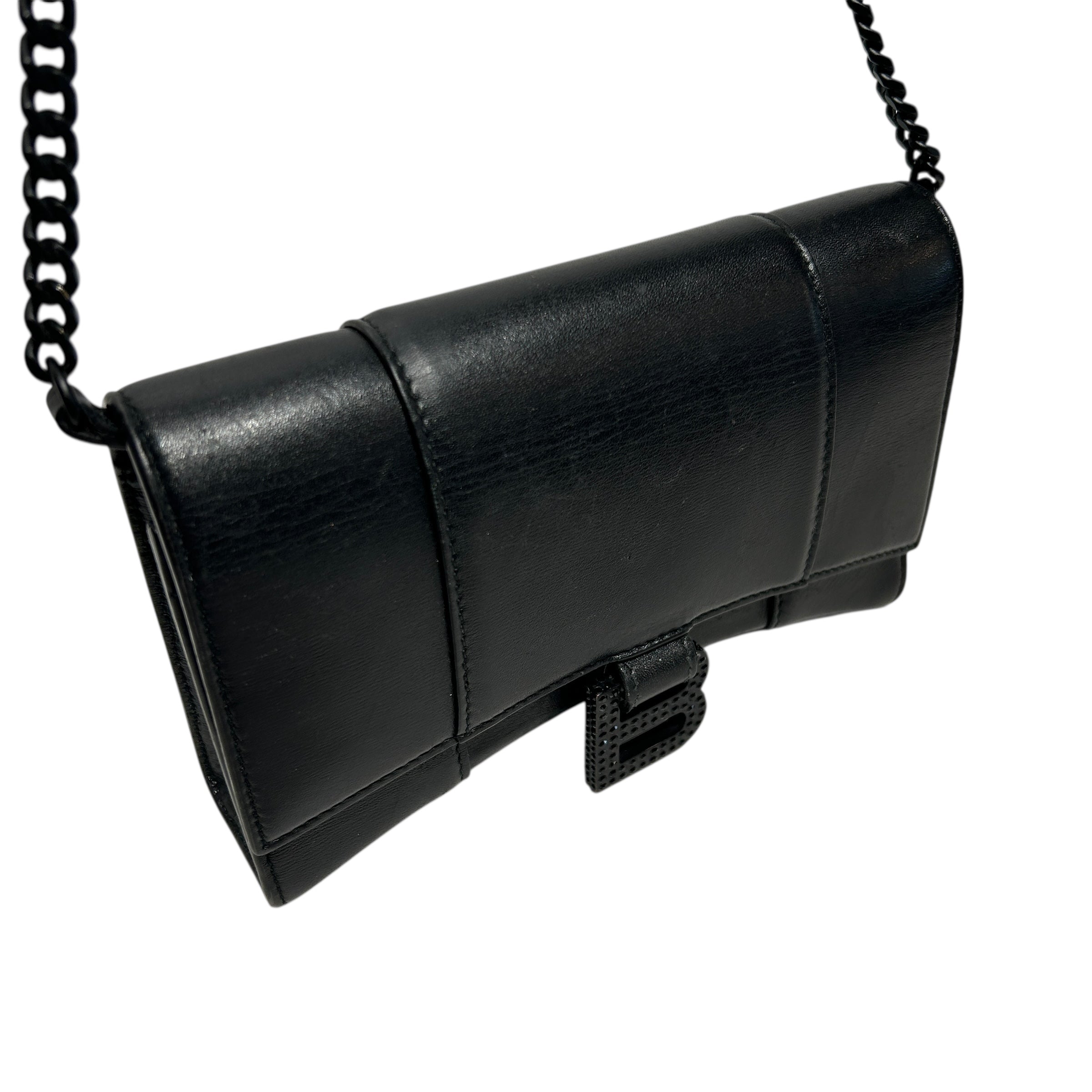 BALENCIAGA/Cross Body Bag/Leather/BLK/Hourglass Rhinestone B view 6