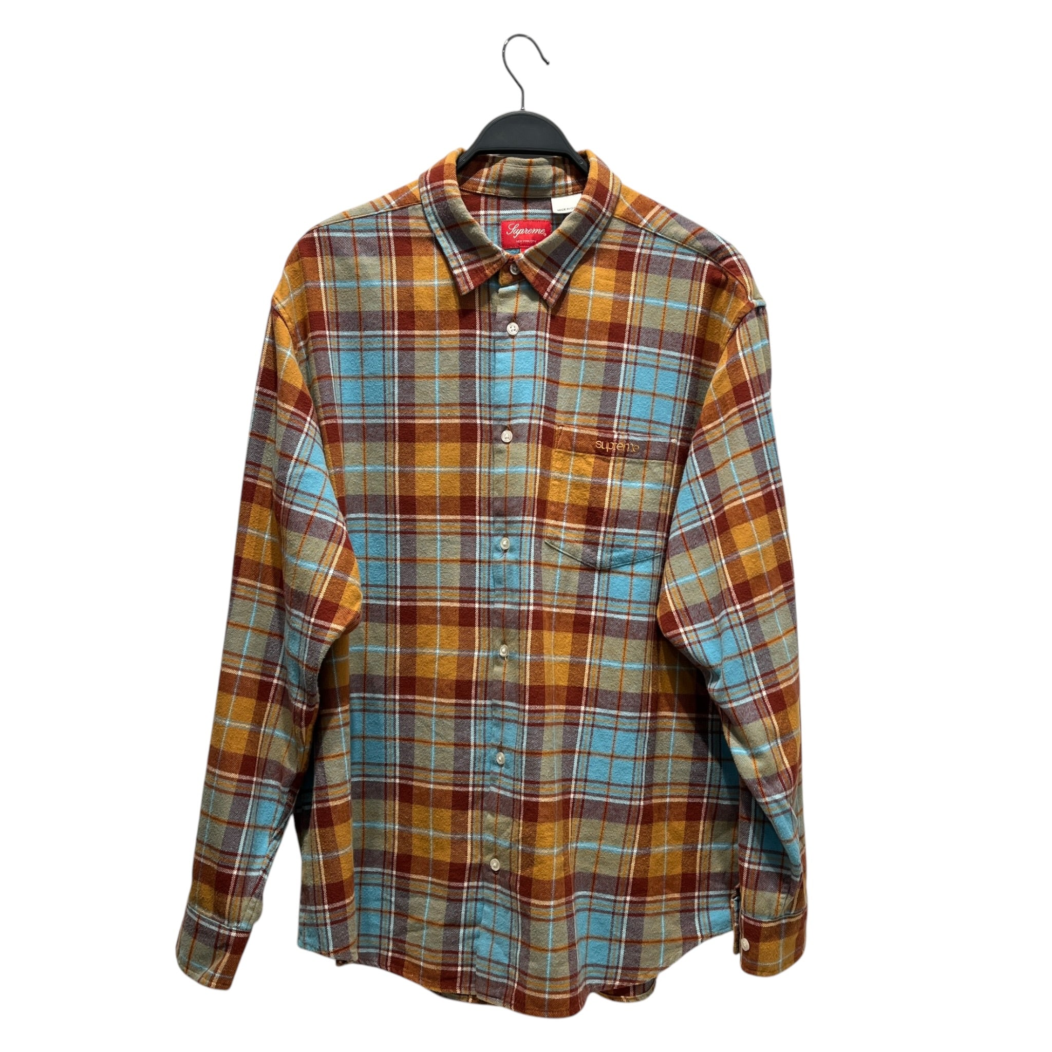 Supreme/Flannel Shirt/L/Cotton/MLT/Plaid/BLUE/ ORANGE view 1