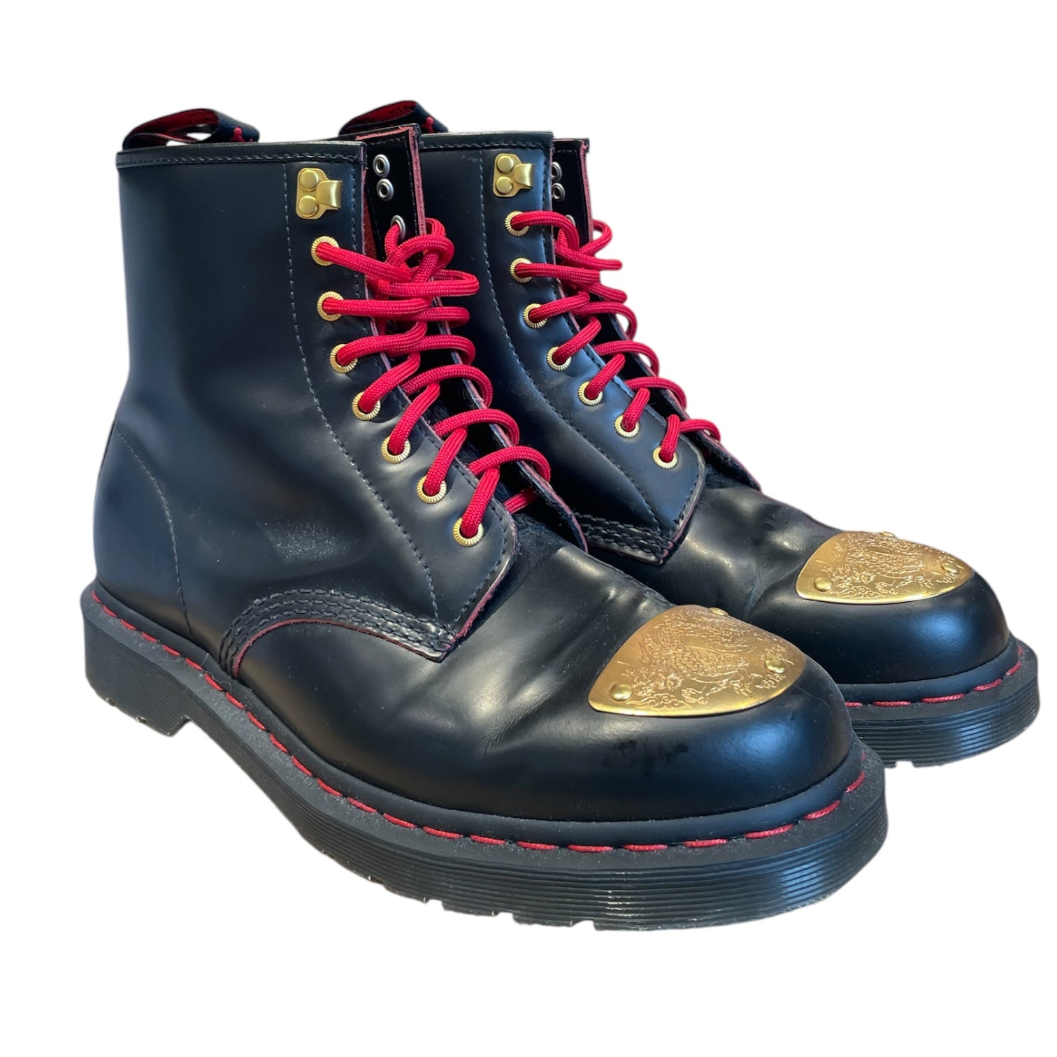 Dr.Martens/Lace Up Boots/US 10/Leather/BLK/LA004/1460/RED LCE/GOLD TIP view 1