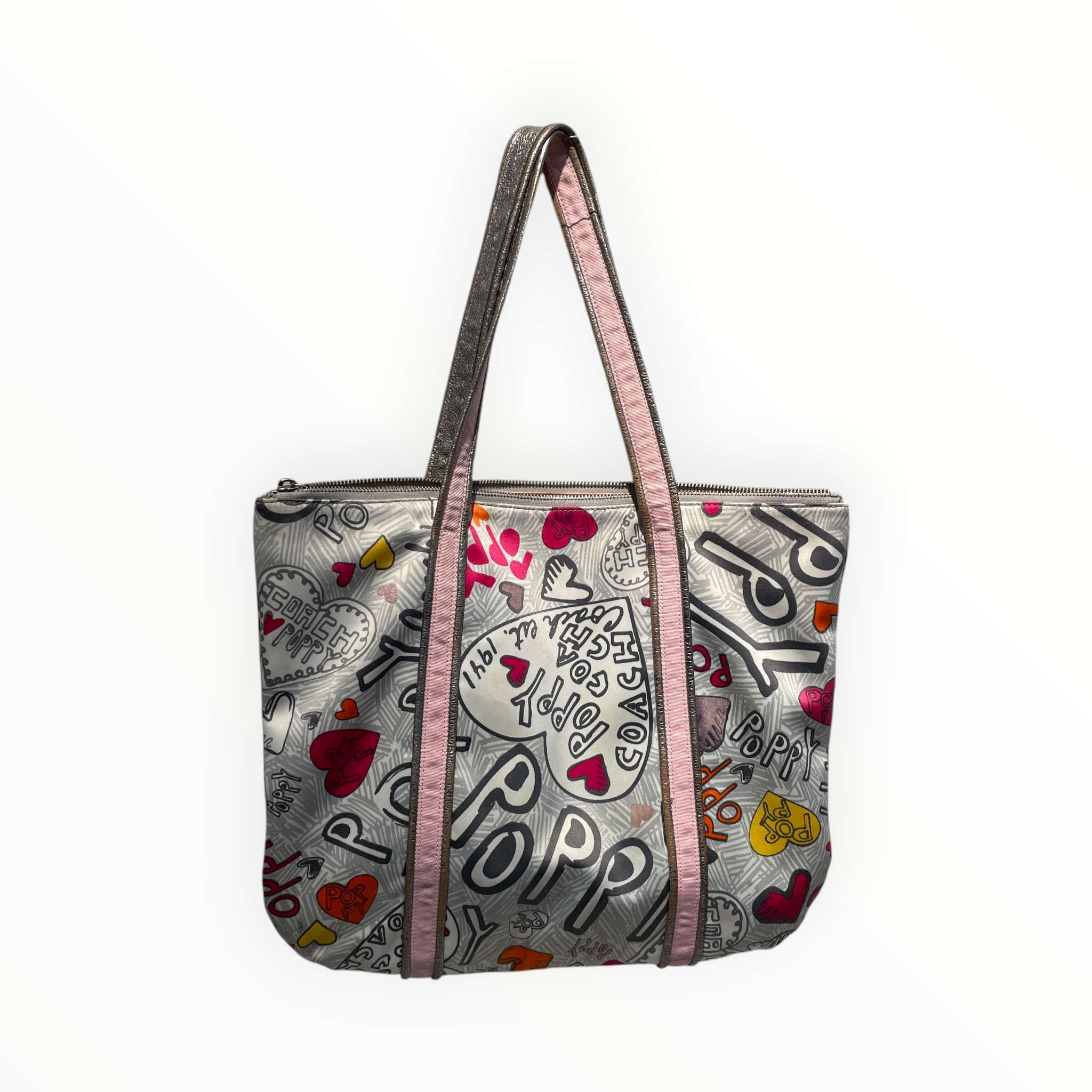 COACH/Tote Bag/All Over Print/WHT/Poppy Graffiti Hearts view 2
