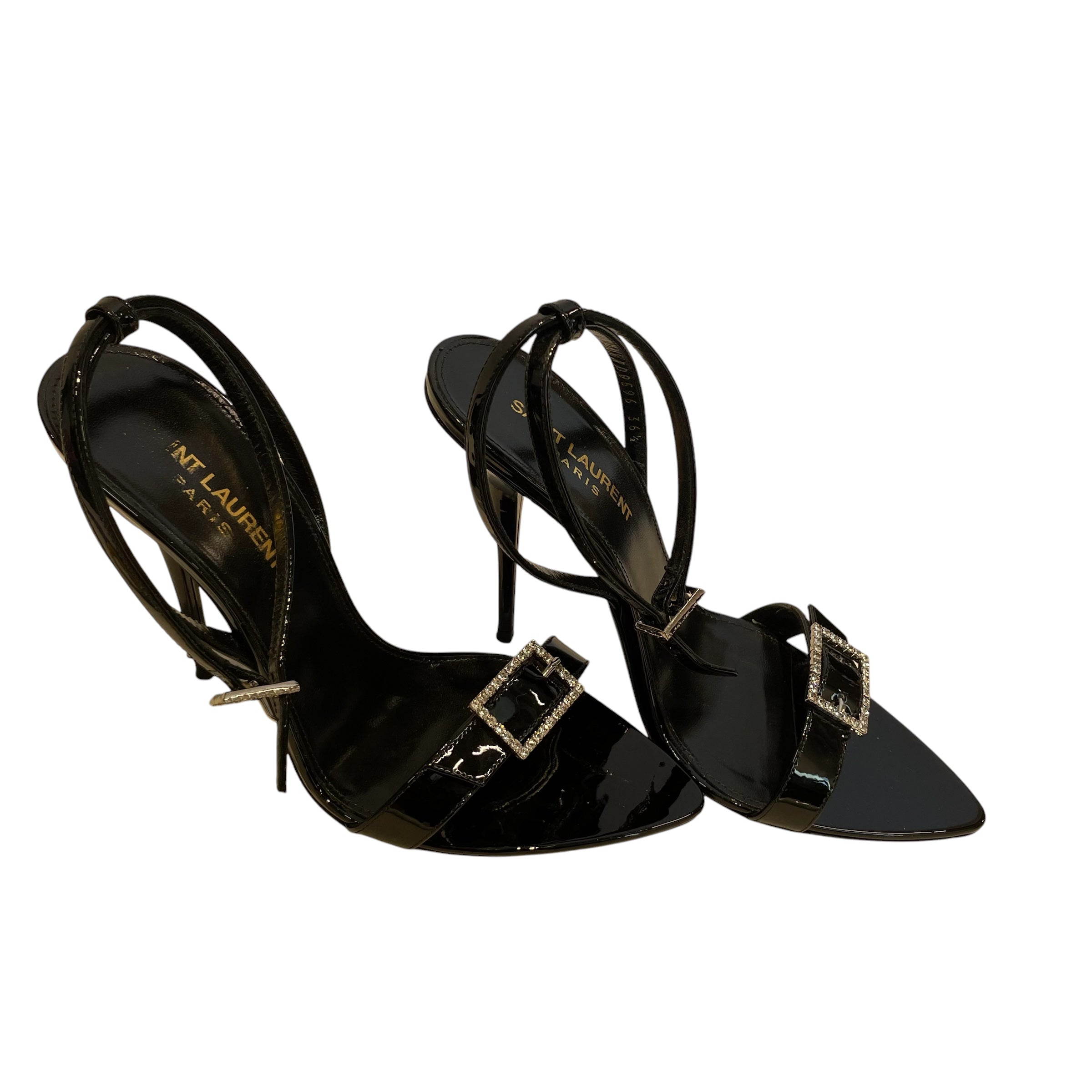 SAINT LAURENT/Heels/EU 36.5/Leather/BLK/Ankle Strap/CLAUDE 110/PATENT LEATHER view 1